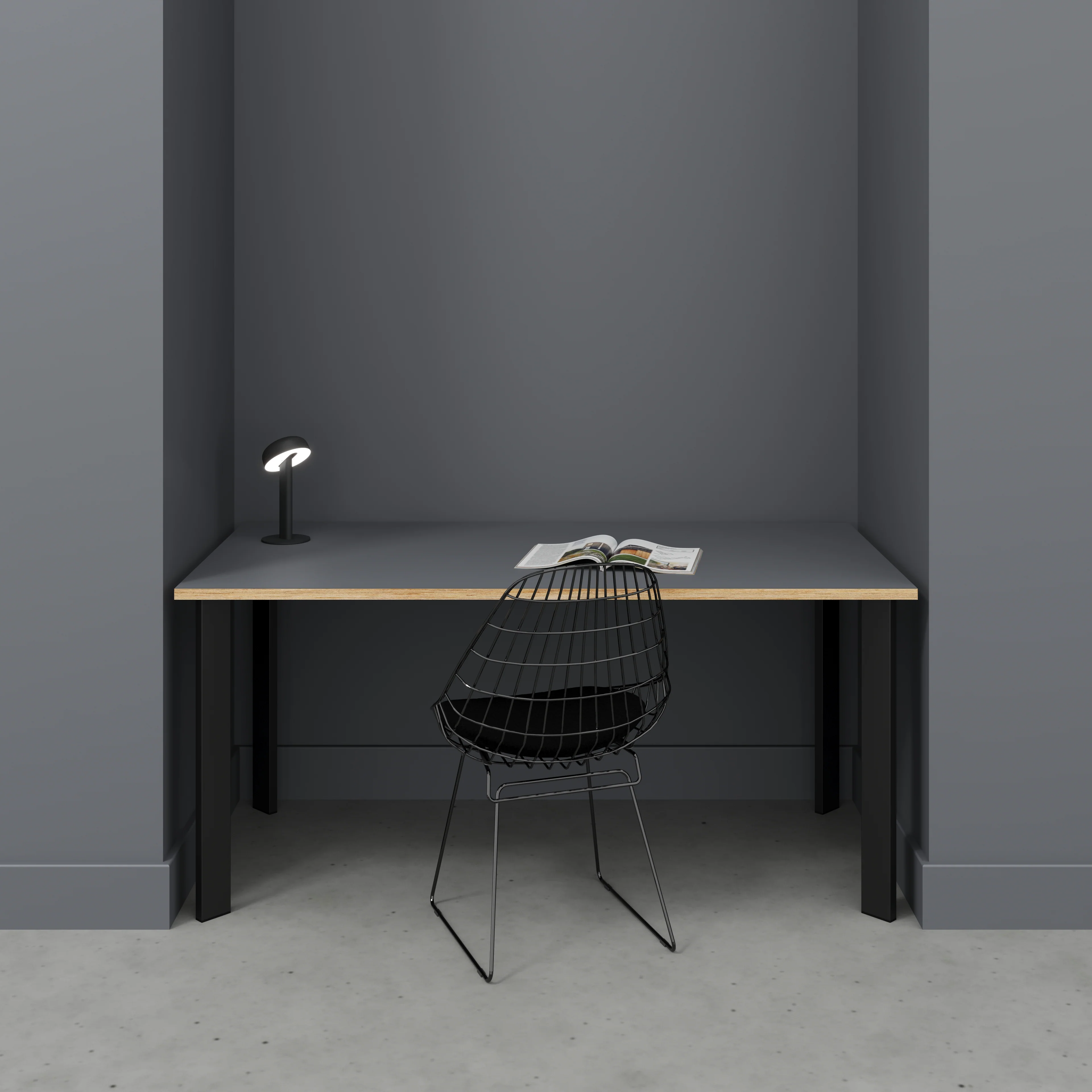 Plywood Desk with Black Rectangular Single Pin Legs - Formica Tornado Grey - 1600(w) x 800(d) x 735(h) - Image 2