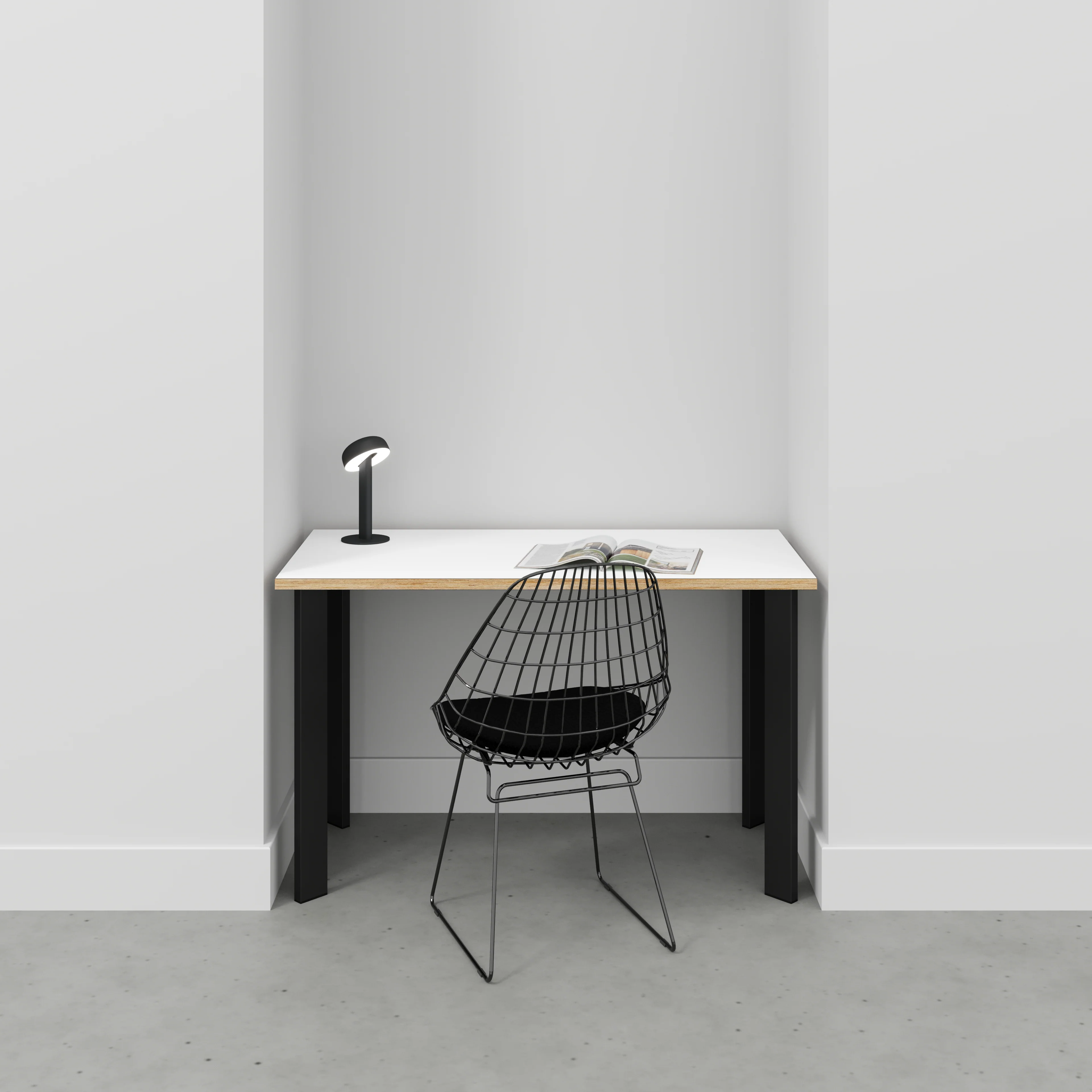 Plywood Desk with Black Rectangular Single Pin Legs - Formica White - 1200(w) x 600(d) x 735(h) - Image 2