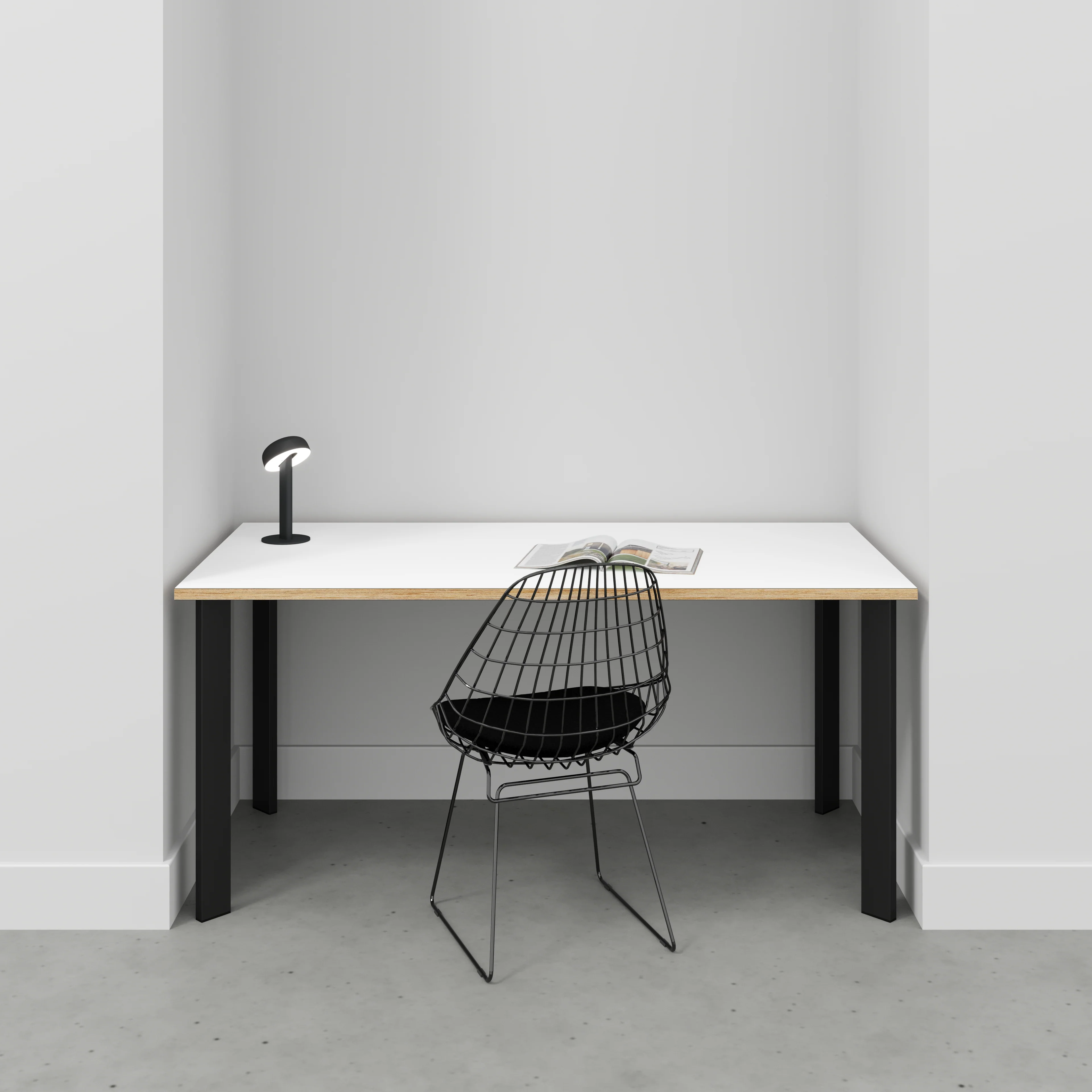 Plywood Desk with Black Rectangular Single Pin Legs - Formica White - 1600(w) x 800(d) x 735(h) - Image 2