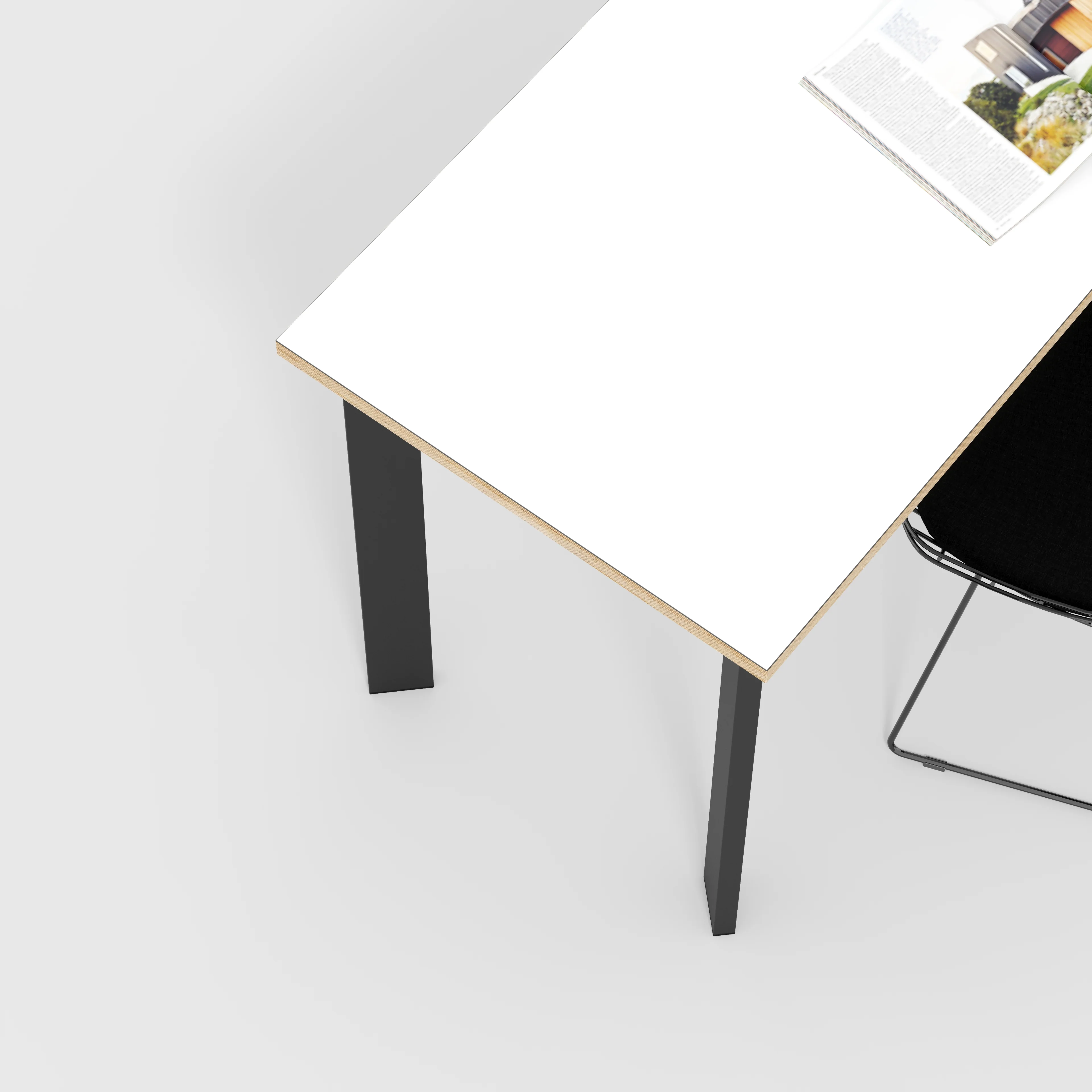 Plywood Desk with Black Rectangular Single Pin Legs - Formica White - 1600(w) x 800(d) x 735(h) - Image 3