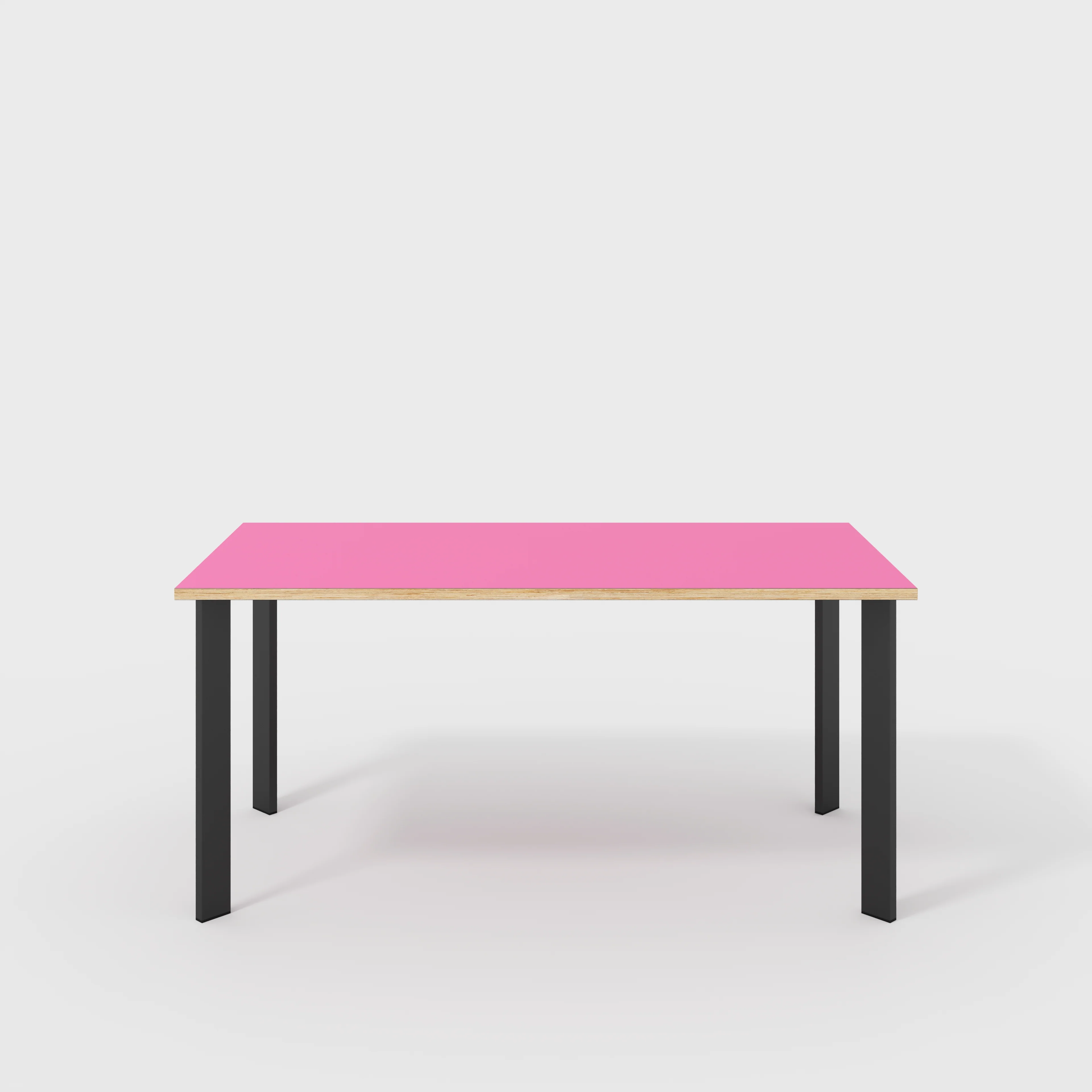Plywood Desk with Black Rectangular Single Pin Legs - Formica Juicy Pink - 1600(w) x 800(d) x 735(h)