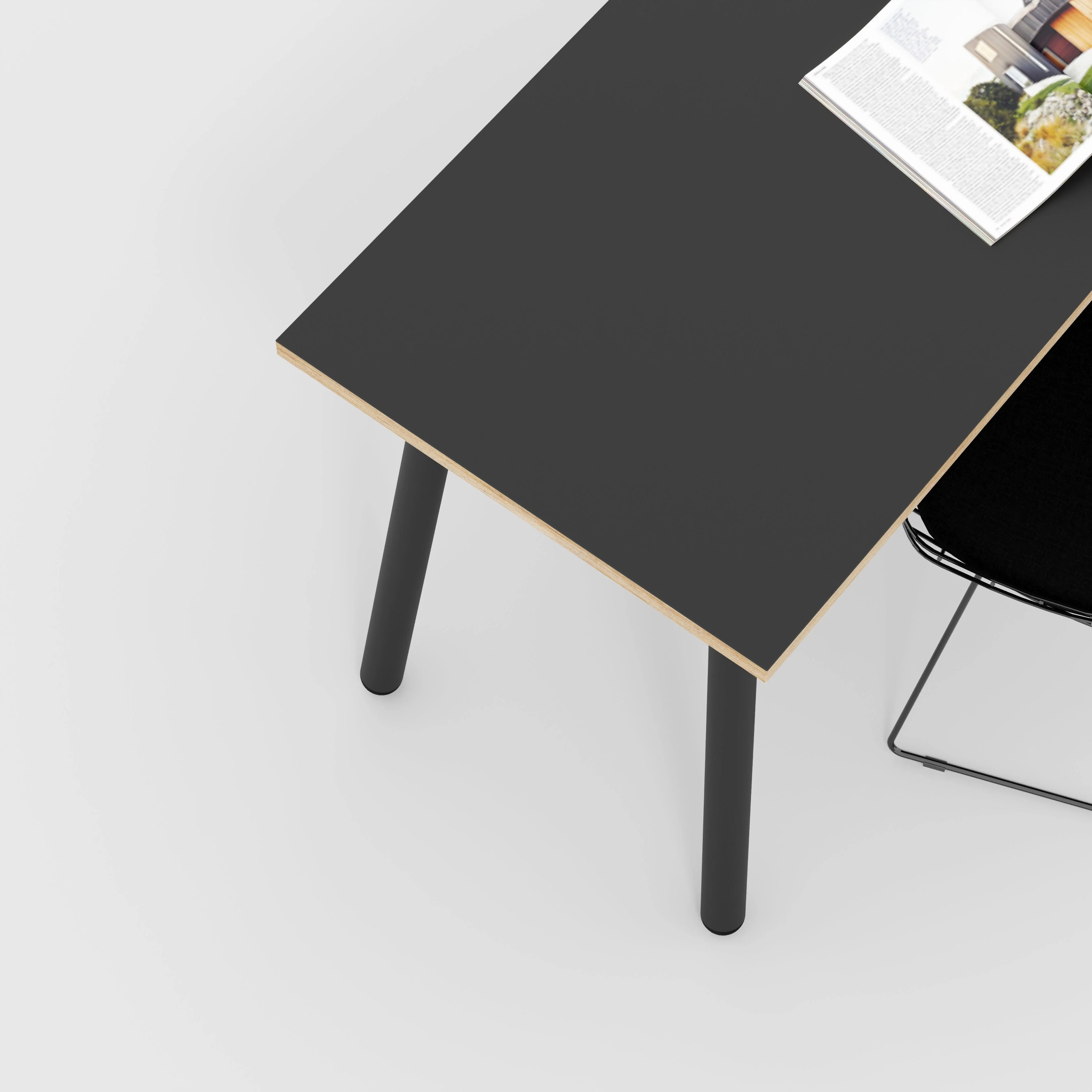 Plywood Desk with Black Round Single Pin Legs - Formica Diamond Black - 1600(w) x 800(d) x 735(h) - Image 3
