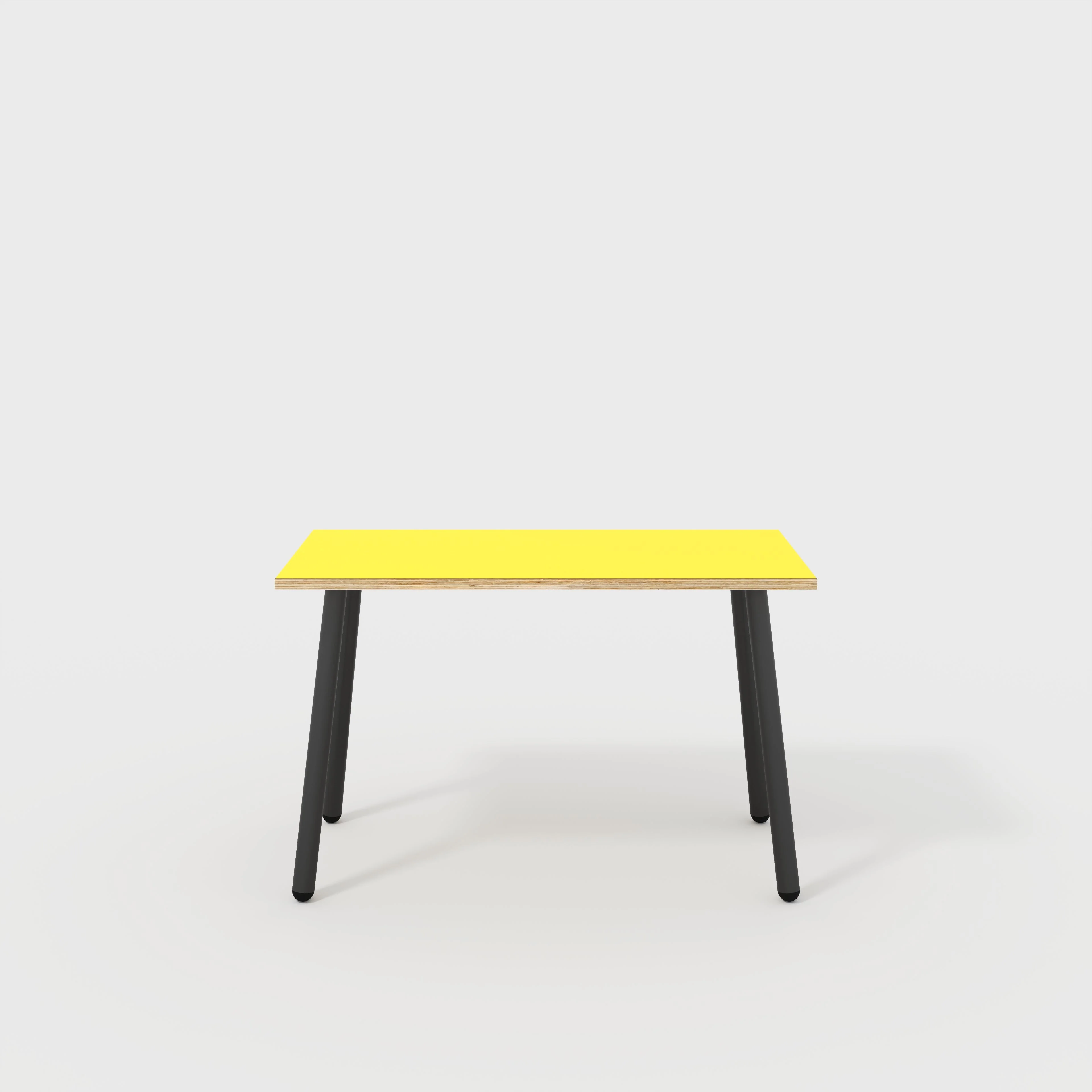 Plywood Desk with Black Round Single Pin Legs - Formica Chrome Yellow - 1200(w) x 600(d) x 735(h)