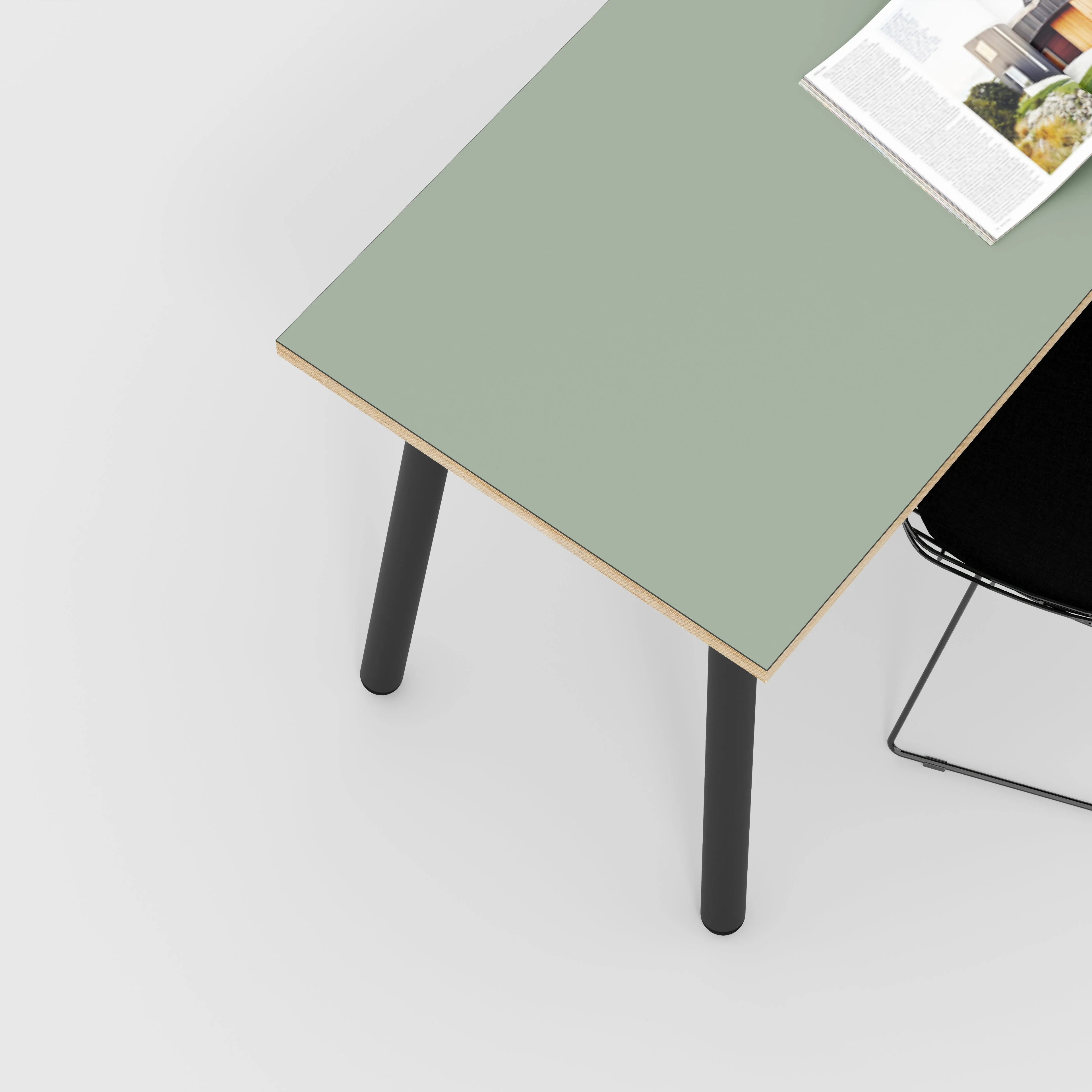 Plywood Desk with Black Round Single Pin Legs - Formica Green Slate - 1200(w) x 600(d) x 735(h) - Image 3