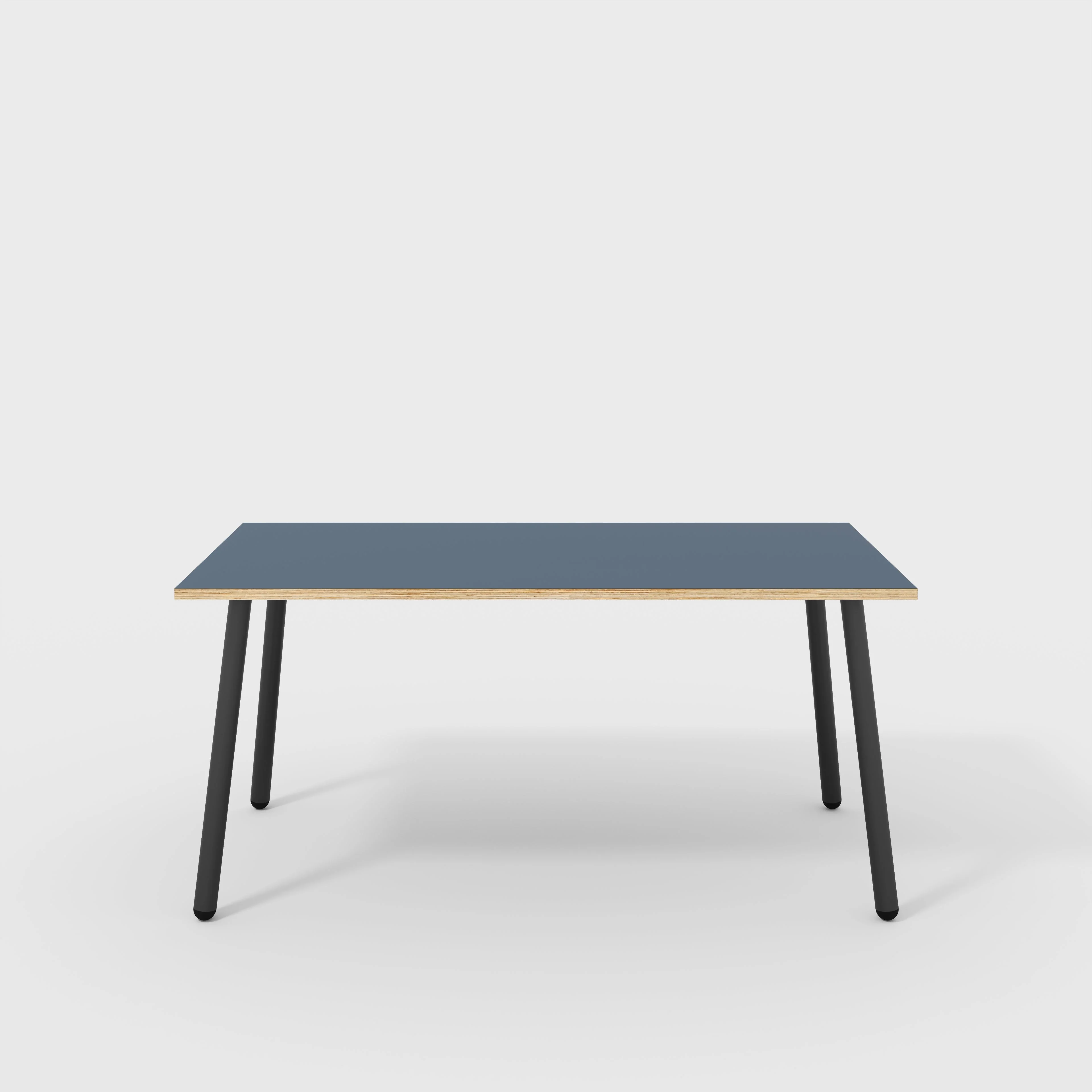 Plywood Desk with Black Round Single Pin Legs - Formica Night Sea Blue - 1600(w) x 800(d) x 735(h)