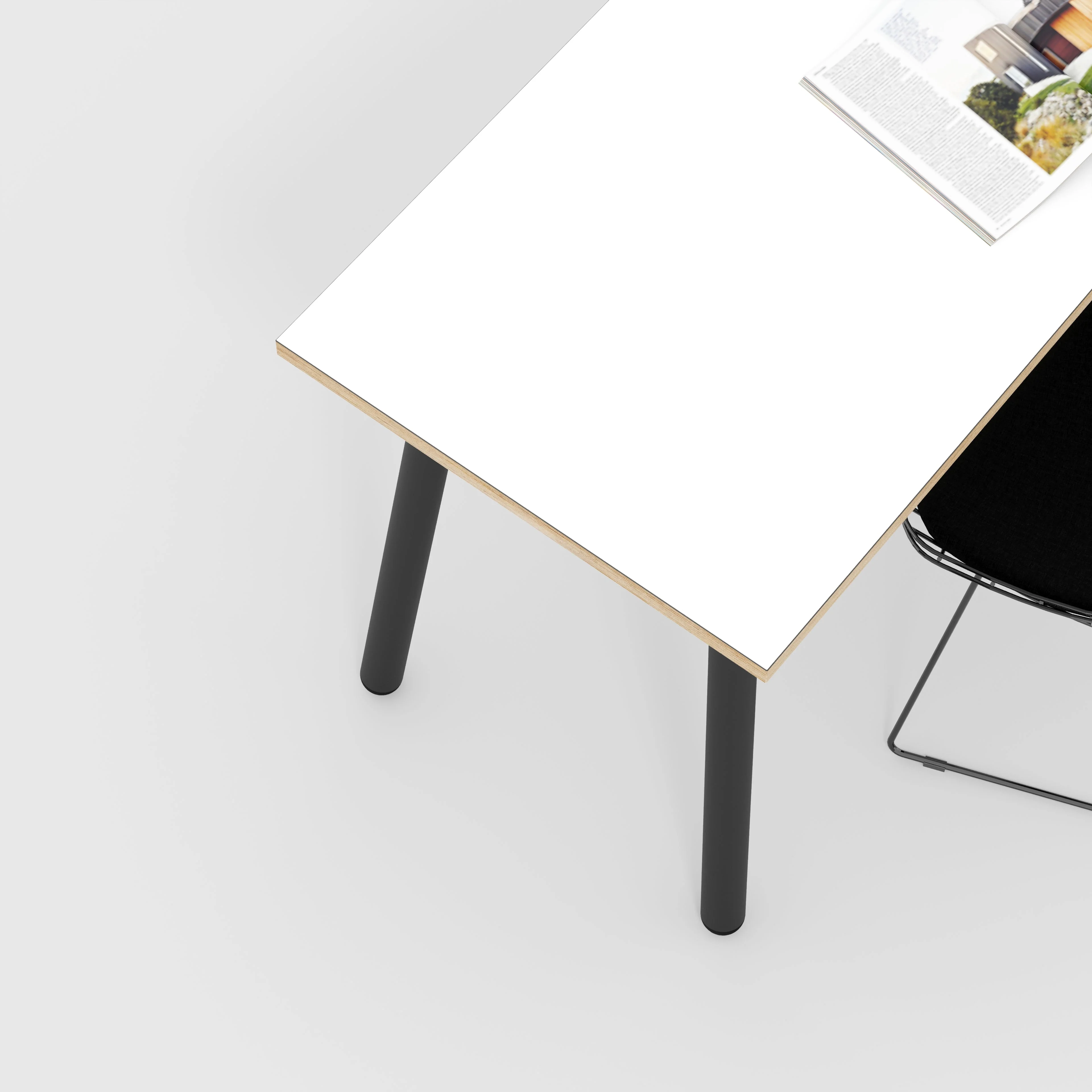 Plywood Desk with Black Round Single Pin Legs - Formica White - 1200(w) x 600(d) x 735(h) - Image 3