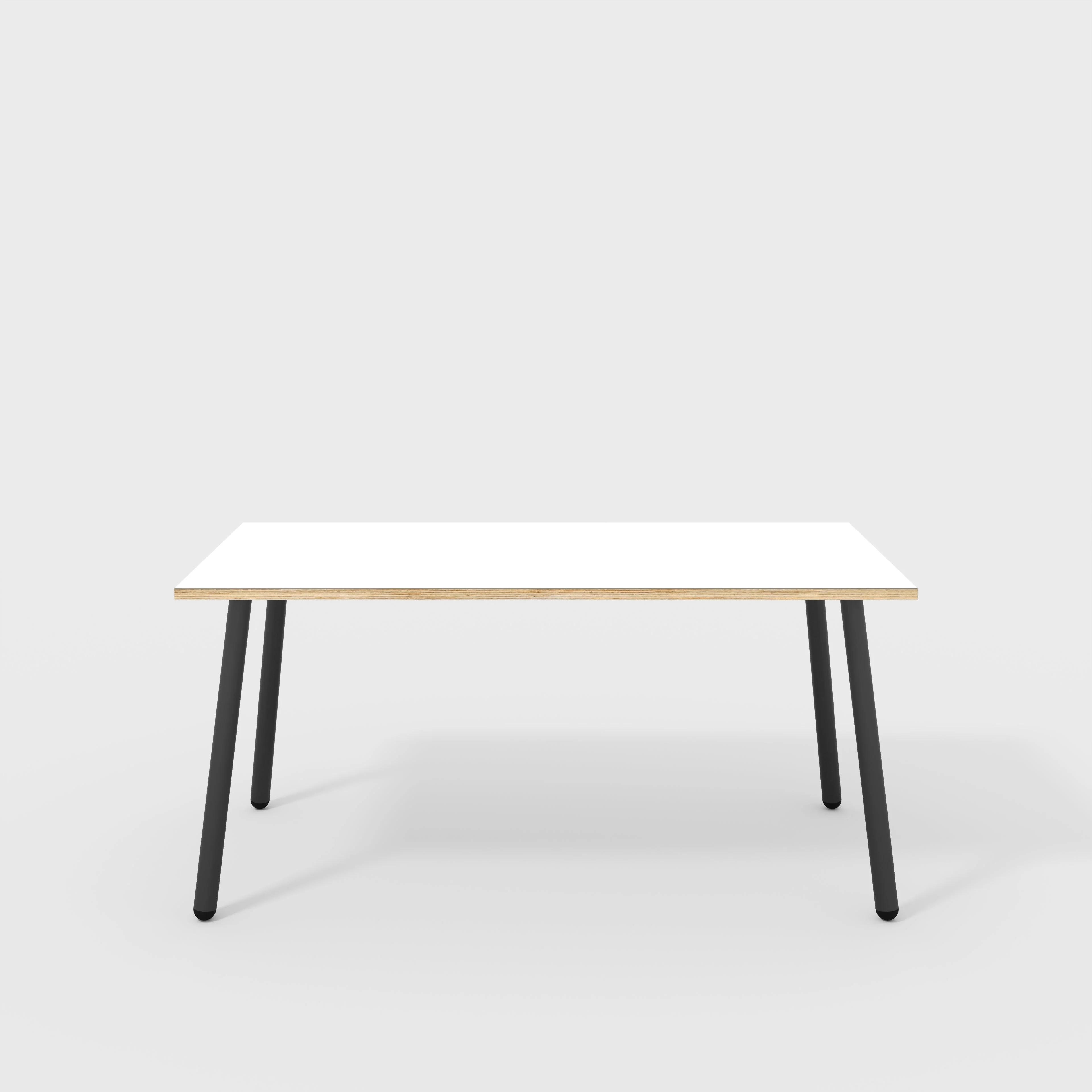 Plywood Desk with Black Round Single Pin Legs - Formica White - 1600(w) x 800(d) x 735(h)