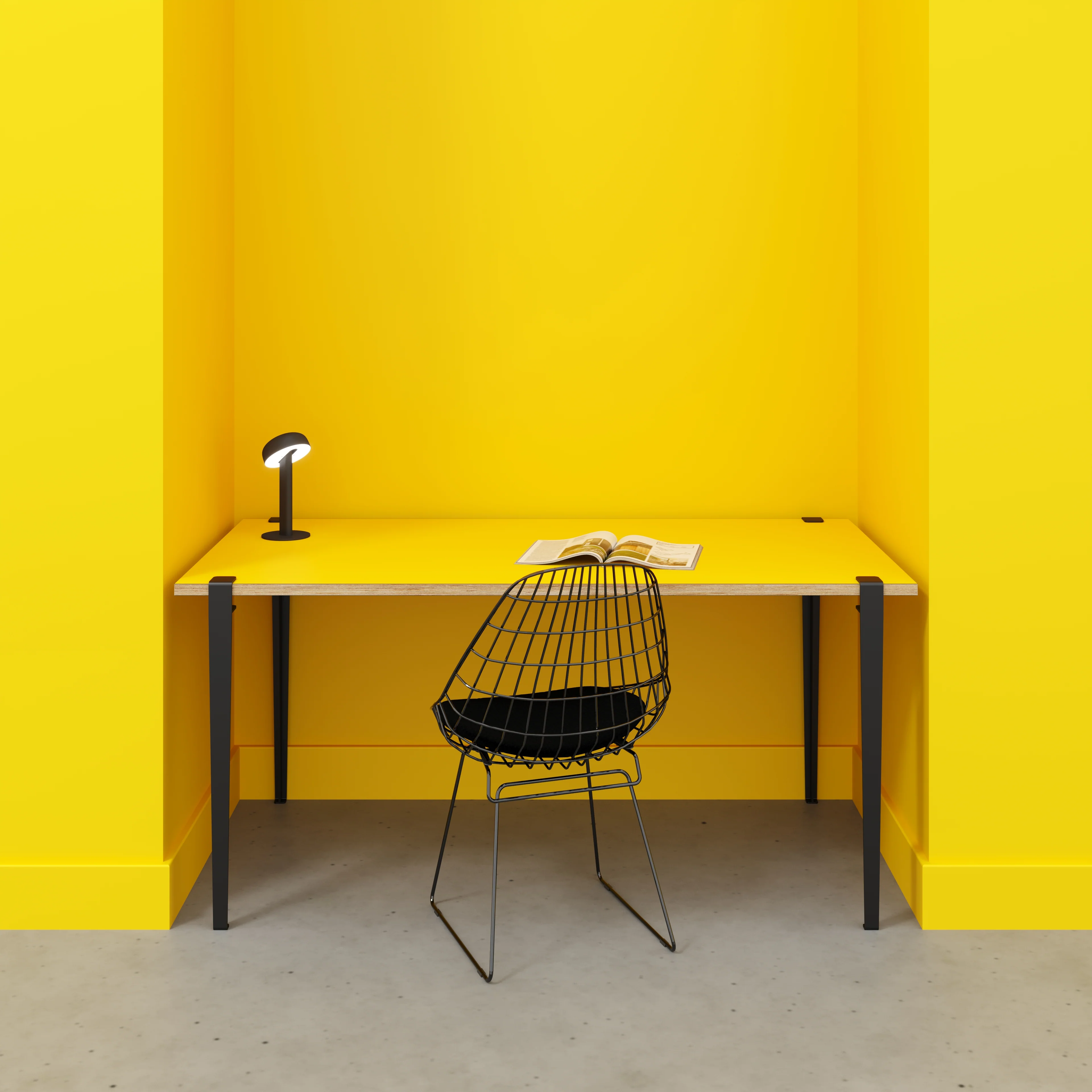 Plywood Desk with Black Tiptoe Legs - Formica Chrome Yellow - 1600(w) x 800(d) x 750(h) - Image 2