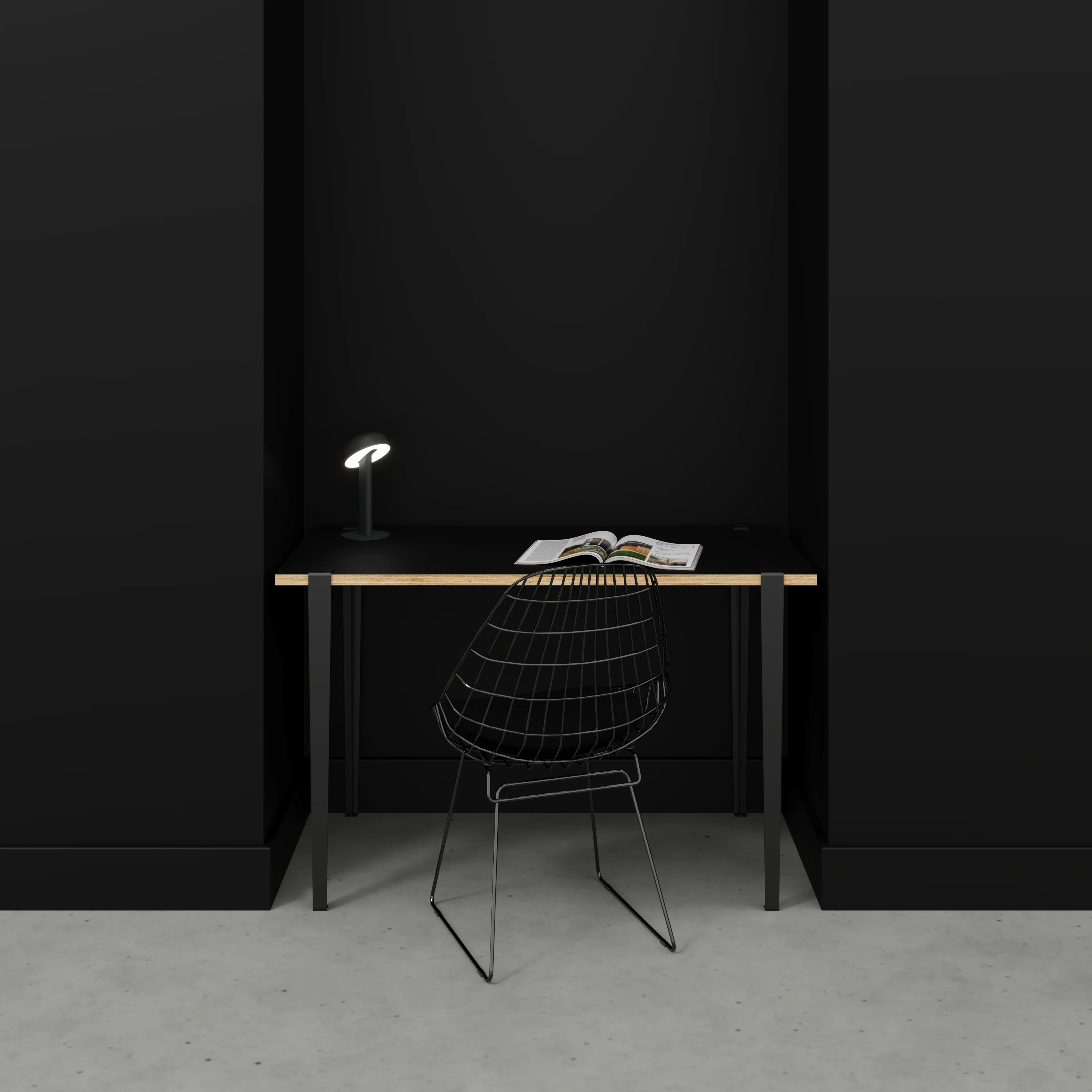 Plywood Desk with Black Tiptoe Legs - Formica Diamond Black - 1200(w) x 600(d) x 750(h) - Image 2