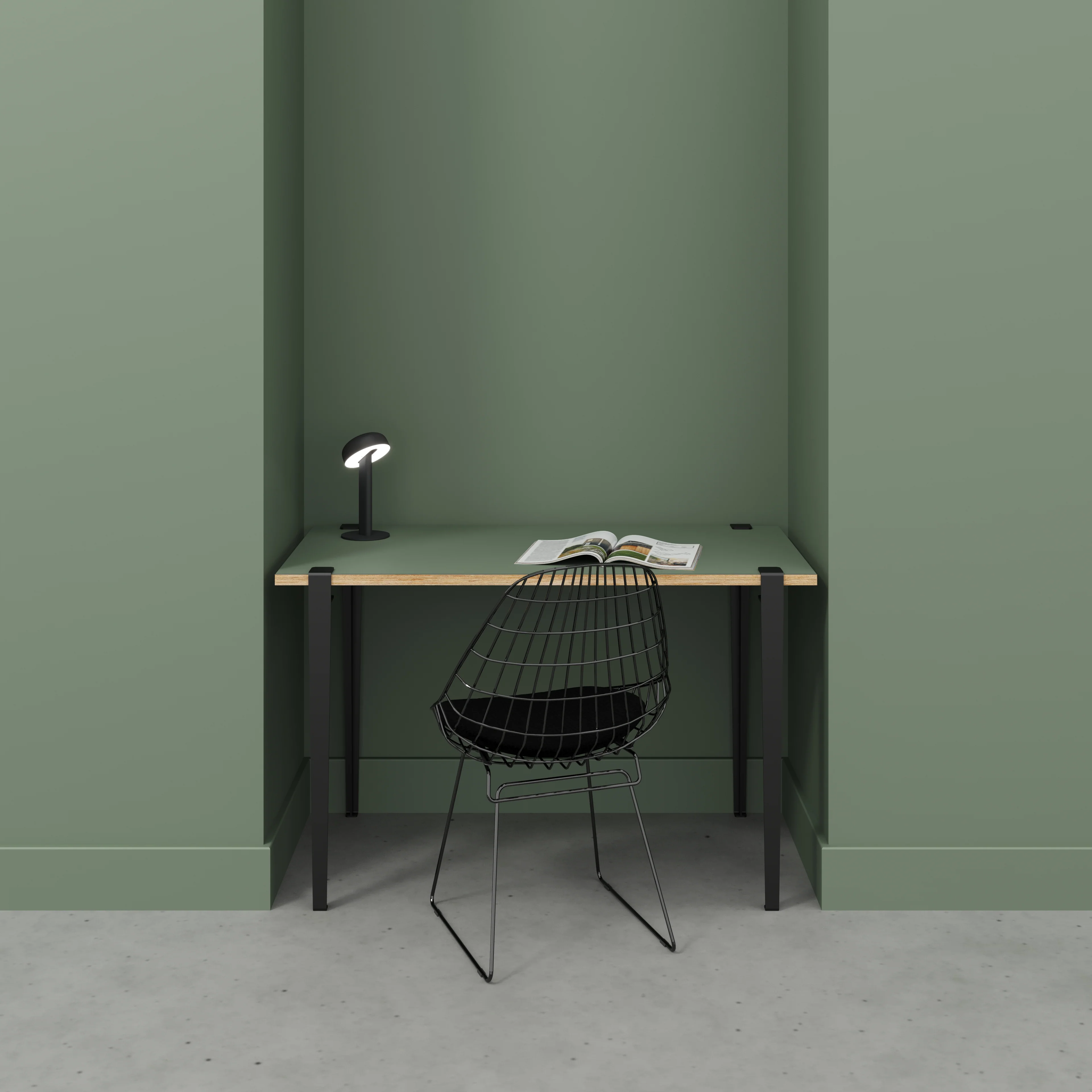 Plywood Desk with Black Tiptoe Legs - Formica Green Slate - 1200(w) x 600(d) x 750(h) - Image 2