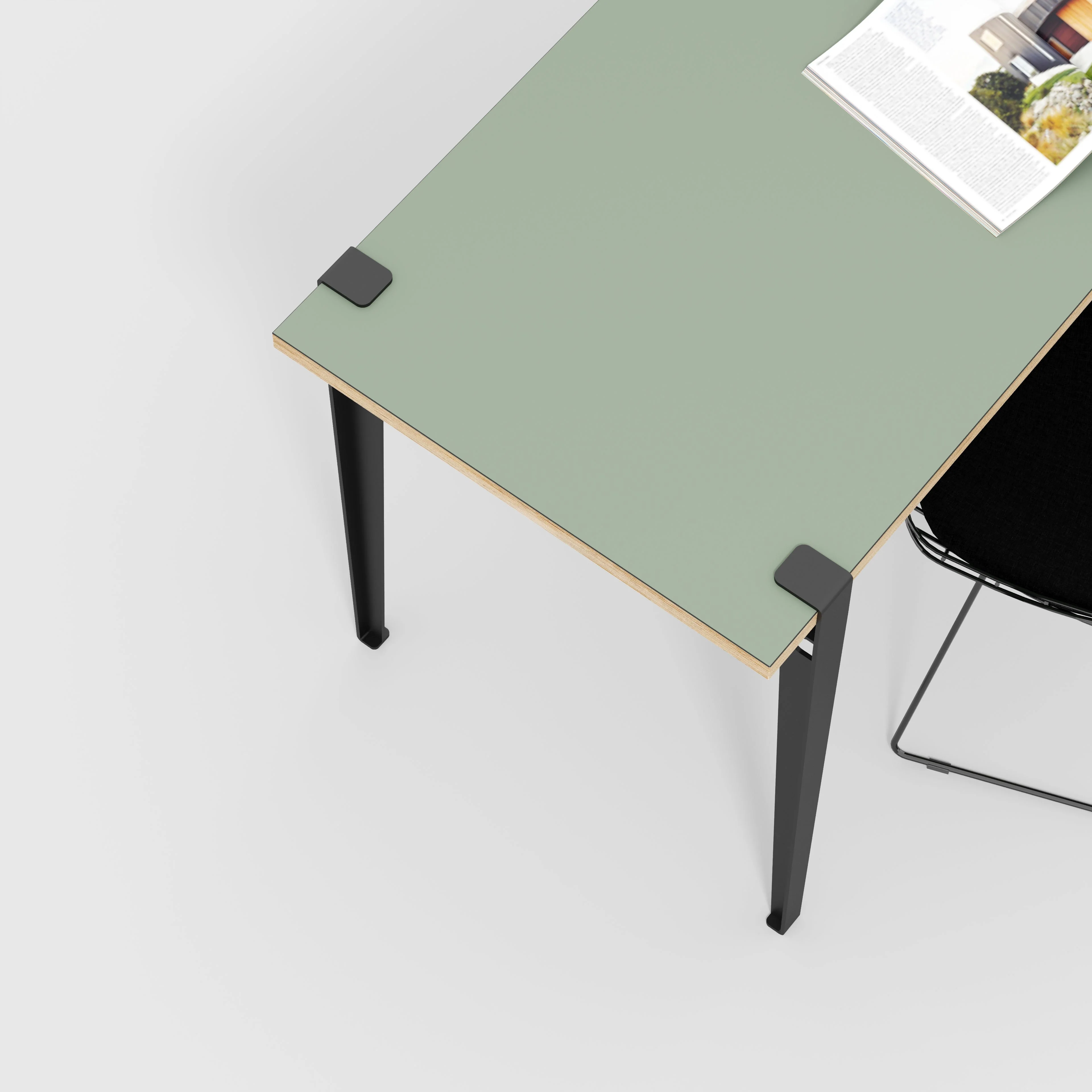 Plywood Desk with Black Tiptoe Legs - Formica Green Slate - 1200(w) x 600(d) x 750(h) - Image 3