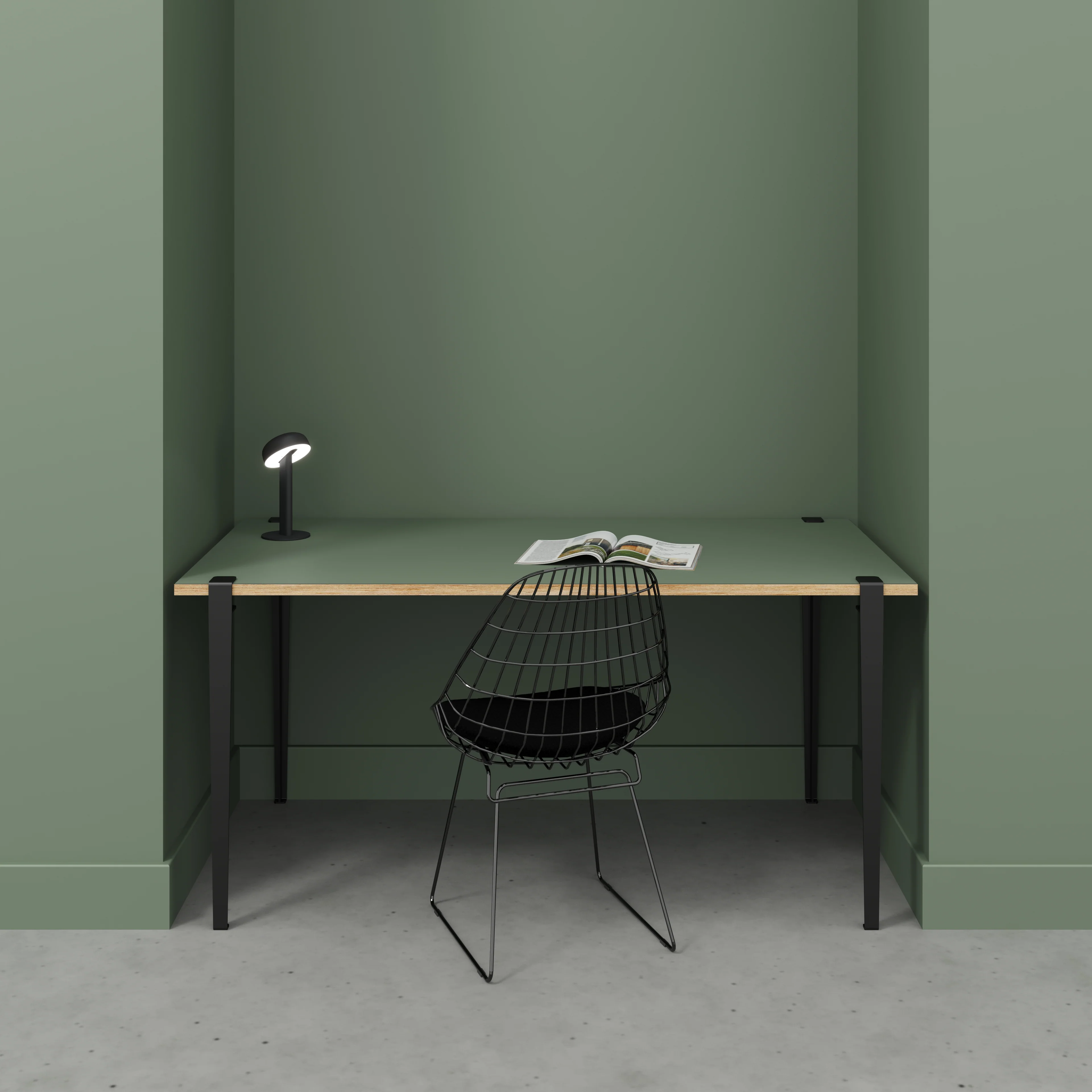 Plywood Desk with Black Tiptoe Legs - Formica Green Slate - 1600(w) x 800(d) x 750(h) - Image 2