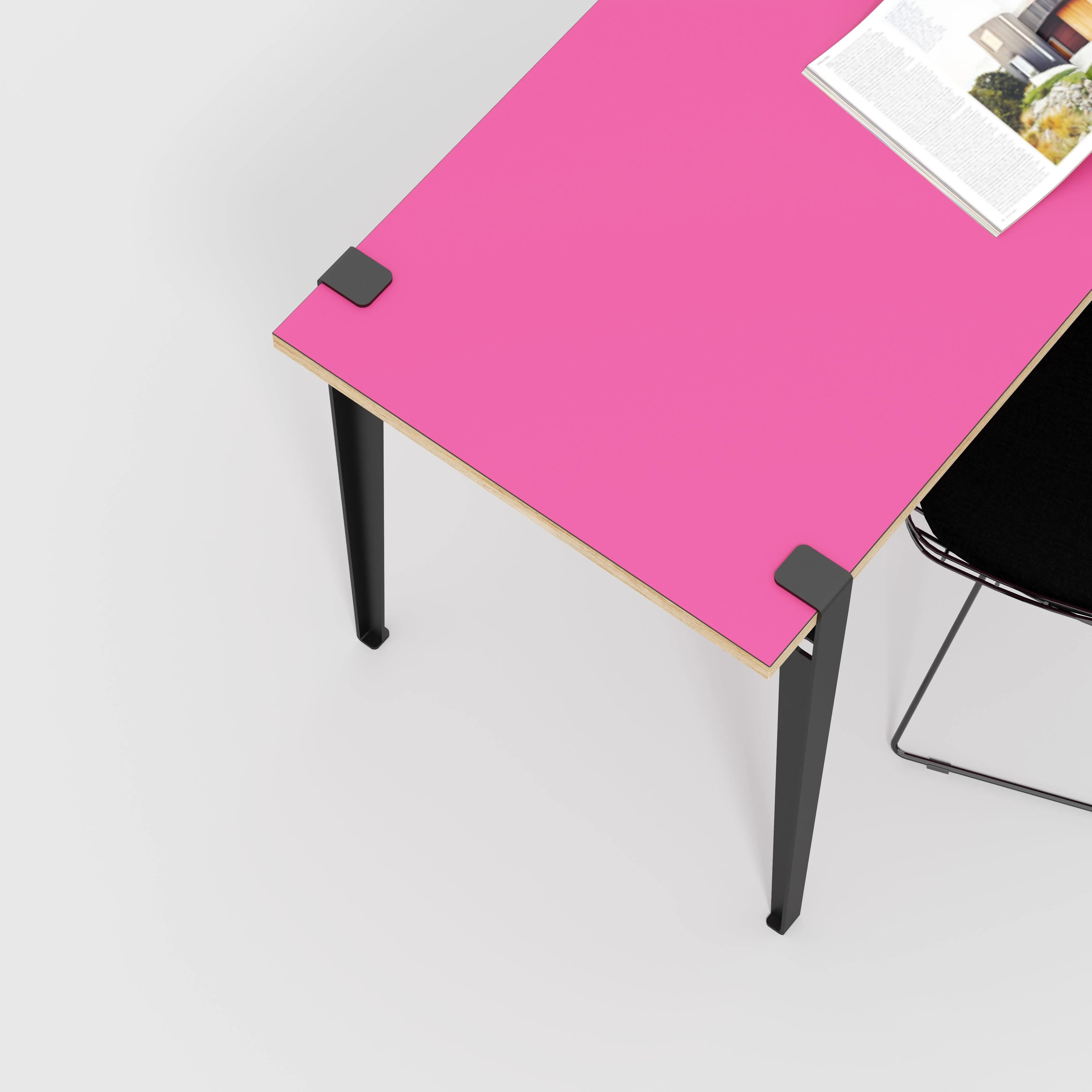 Plywood Desk with Black Tiptoe Legs - Formica Juicy Pink - 1200(w) x 600(d) x 750(h) - Image 3