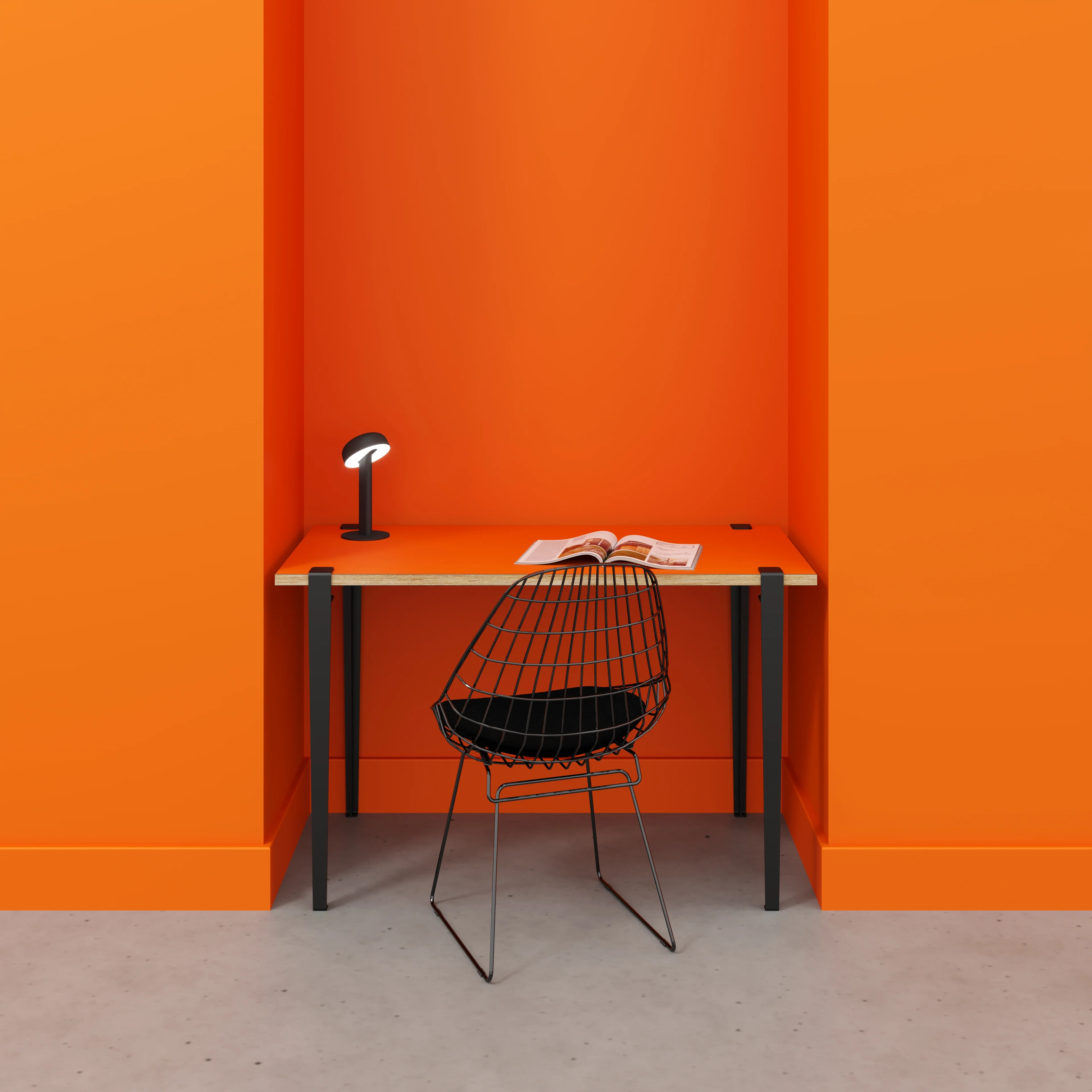 Plywood Desk with Black Tiptoe Legs - Formica Levante Orange - 1200(w) x 600(d) x 750(h) - Image 2
