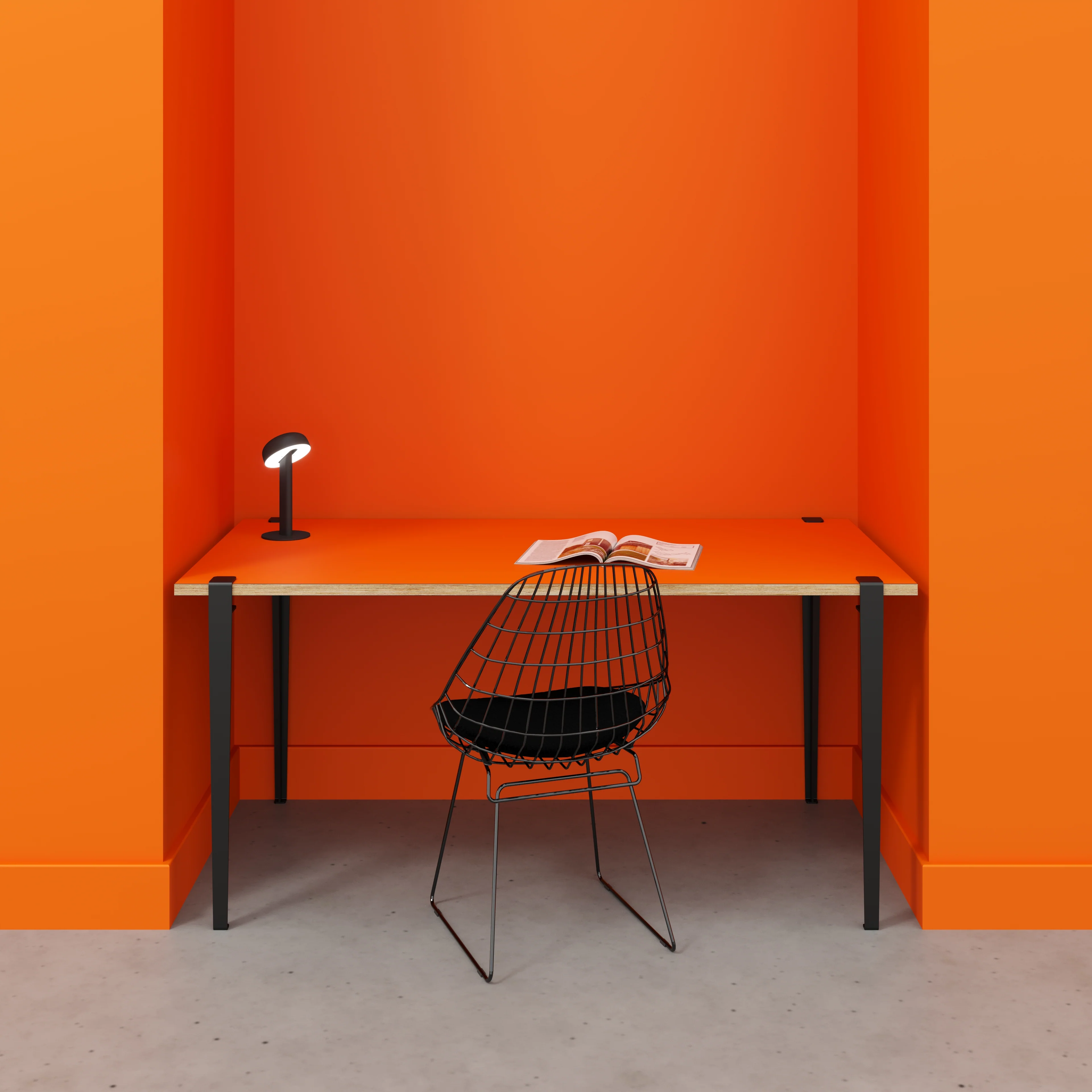 Plywood Desk with Black Tiptoe Legs - Formica Levante Orange - 1600(w) x 800(d) x 750(h) - Image 2