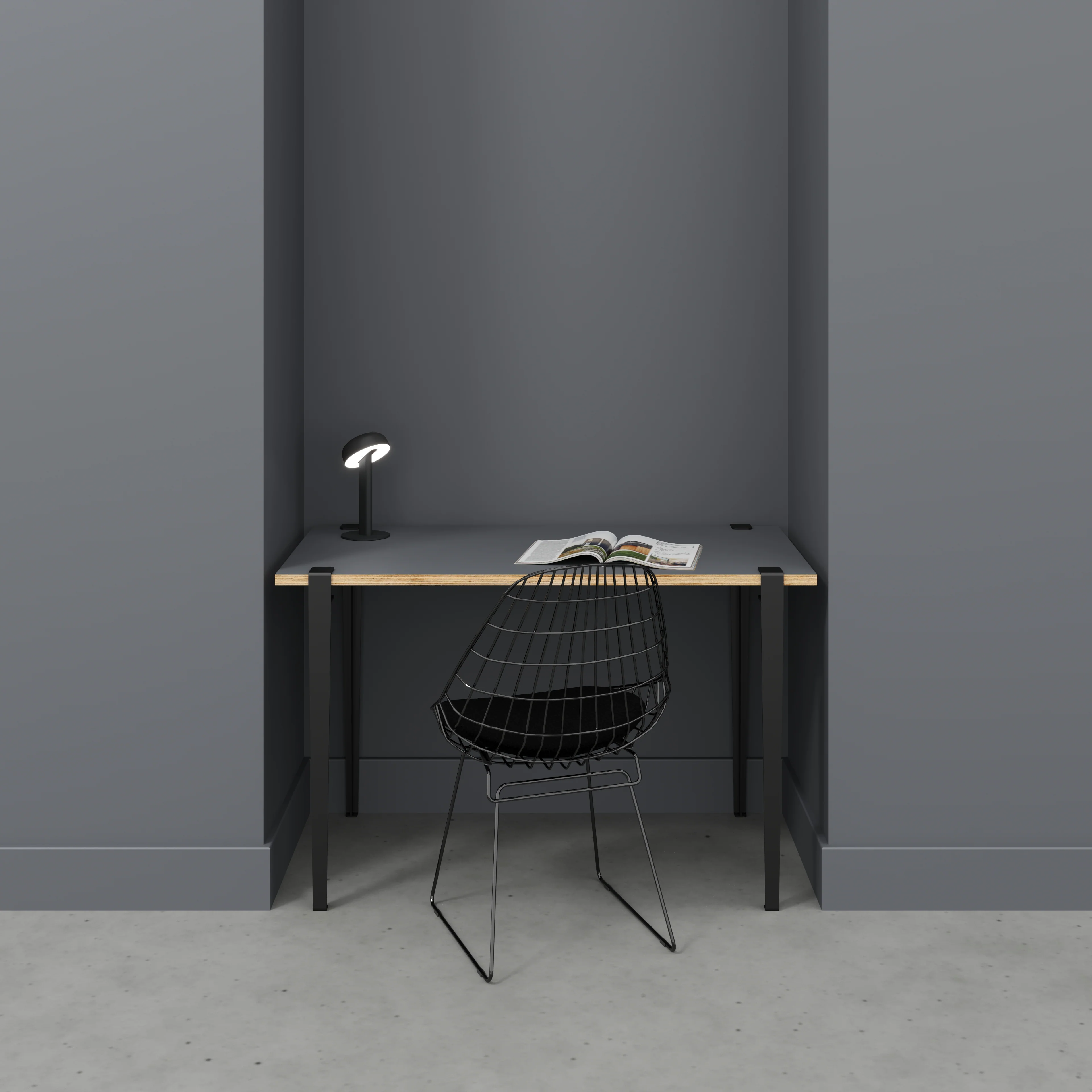 Plywood Desk with Black Tiptoe Legs - Formica Tornado Grey - 1200(w) x 600(d) x 750(h) - Image 2