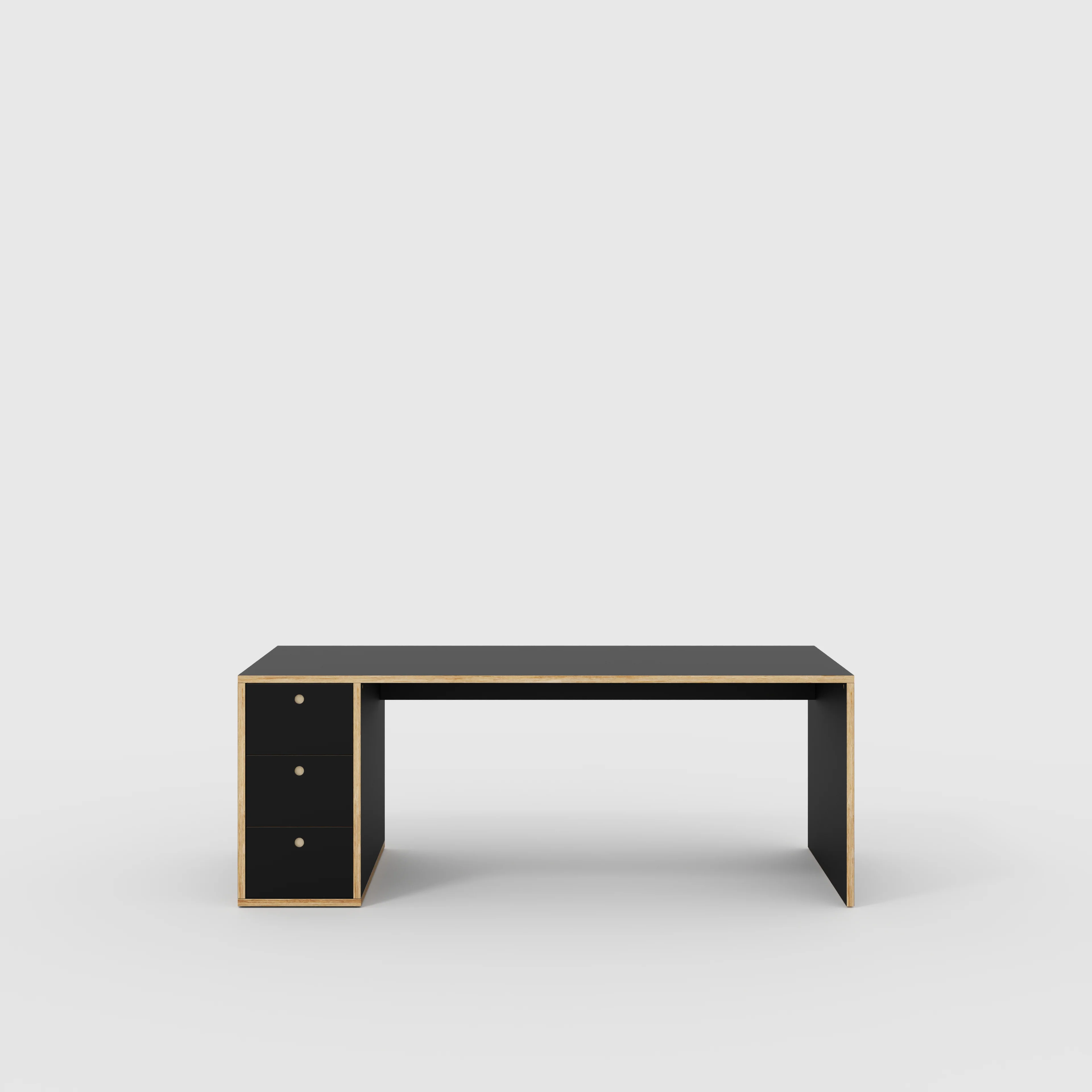 Plywood Desk with Storage Type 1 LH - Drawers - Formica Diamond Black - 2000(w) x 800(d) x 750(h)