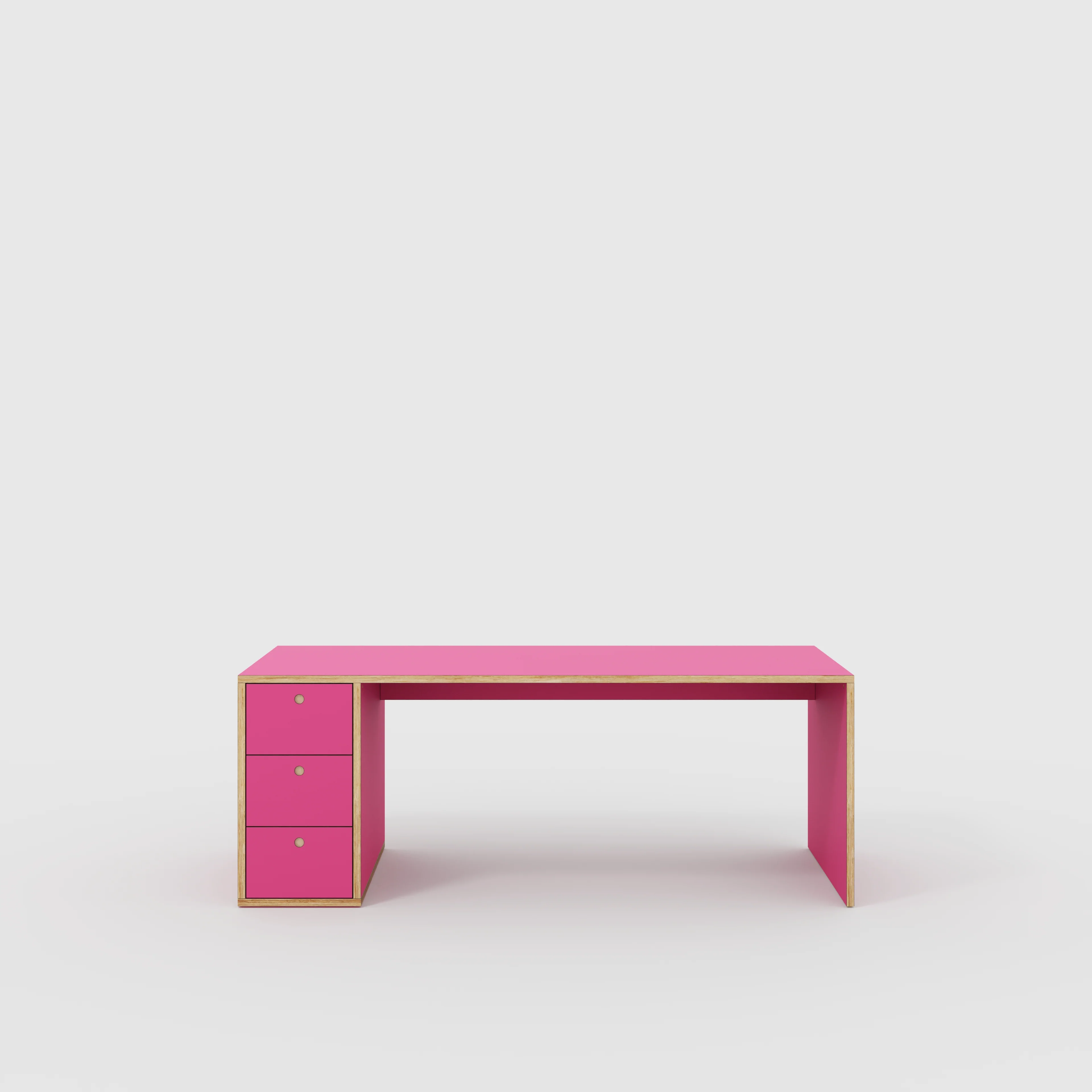 Plywood Desk with Storage Type 1 LH - Drawers - Formica Juicy Pink - 2000(w) x 800(d) x 750(h)