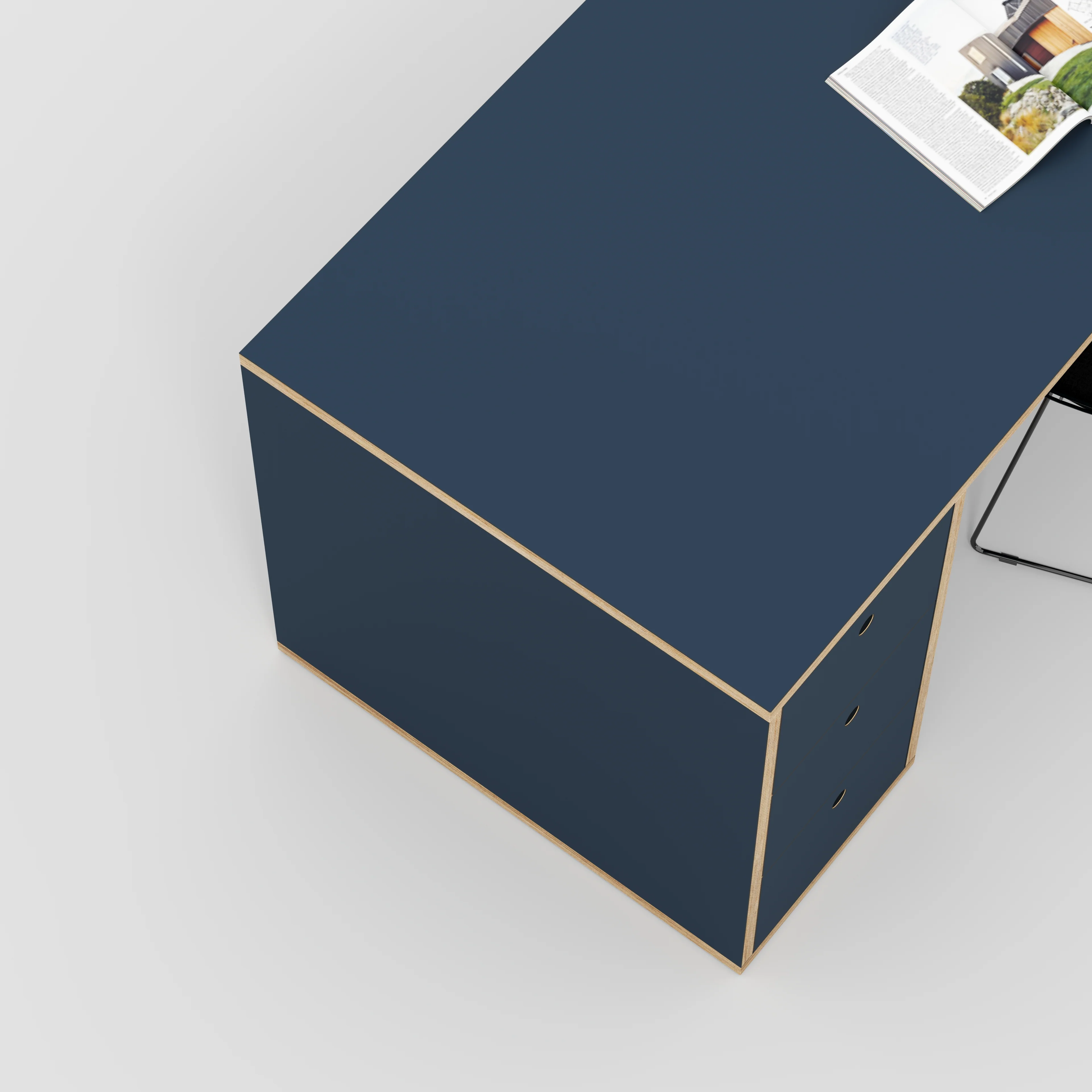 Plywood Desk with Storage Type 1 LH - Drawers - Formica Night Sea Blue - 1600(w) x 800(d) x 750(h) - Image 3