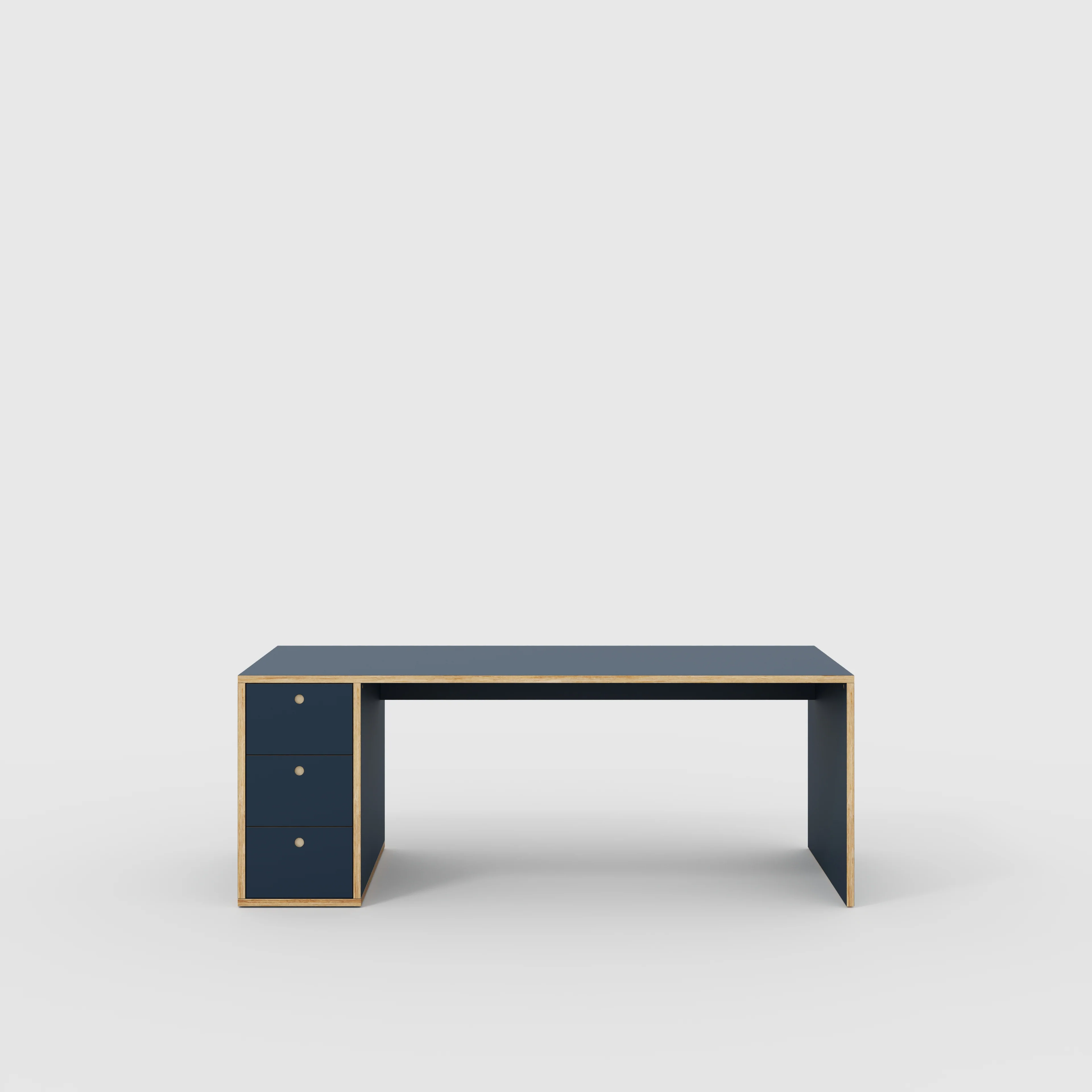Plywood Desk with Storage Type 1 LH - Drawers - Formica Night Sea Blue - 2000(w) x 800(d) x 750(h)