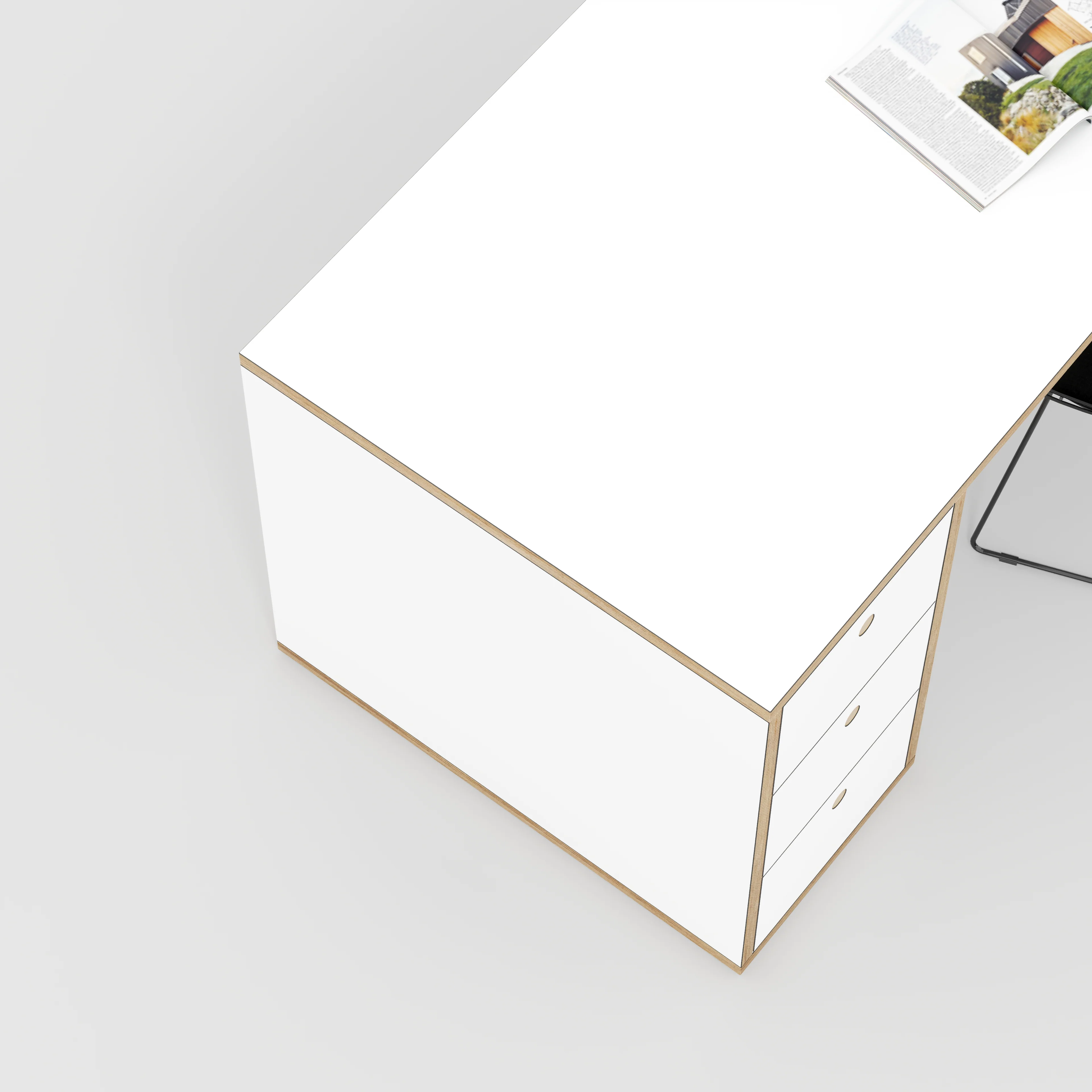 Plywood Desk with Storage Type 1 LH - Drawers - Formica White - 2000(w) x 800(d) x 750(h) - Image 3