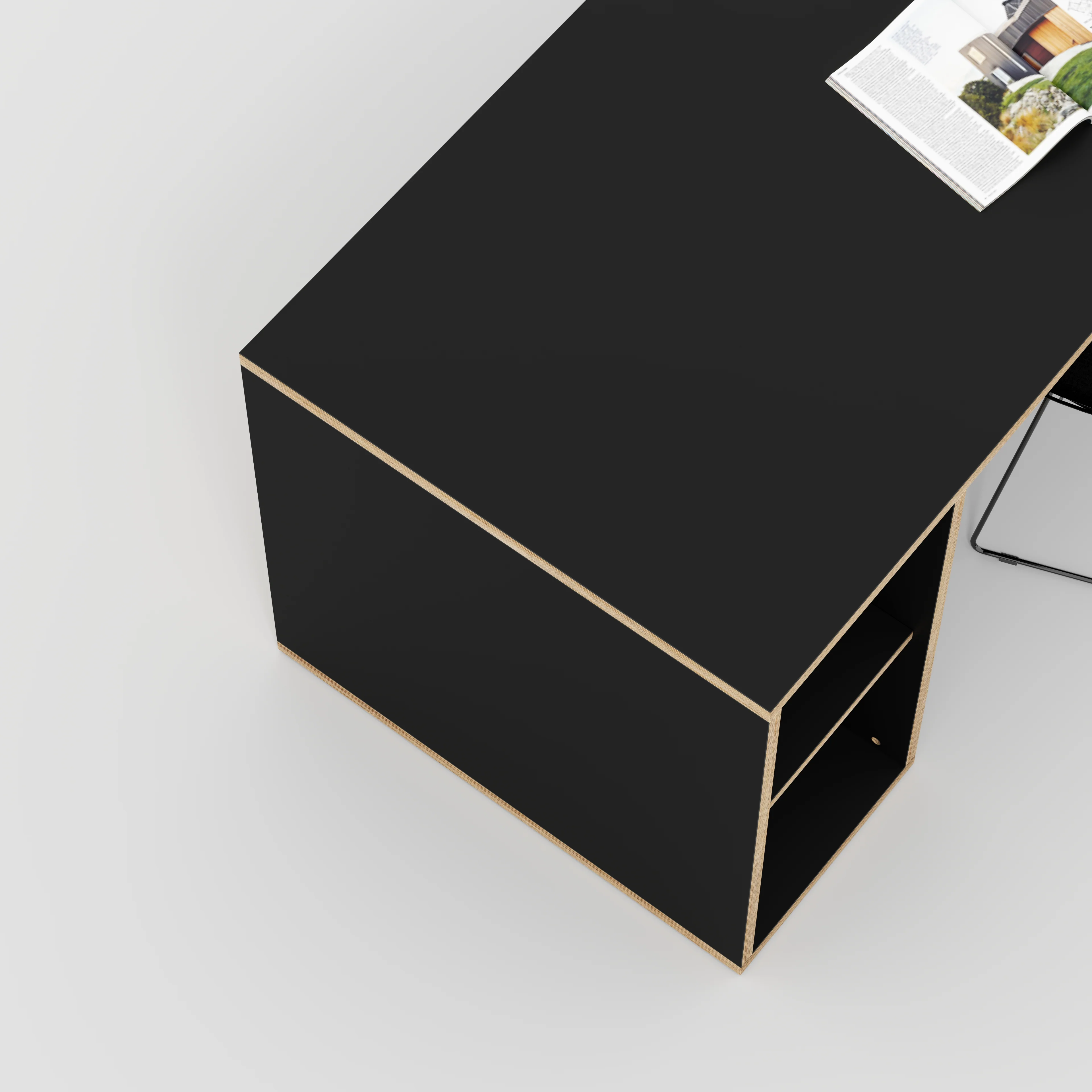 Plywood Desk with Storage Type 1 LH - Open Shelves - Formica Diamond Black - 1600(w) x 800(d) x 750(h) - Image 3