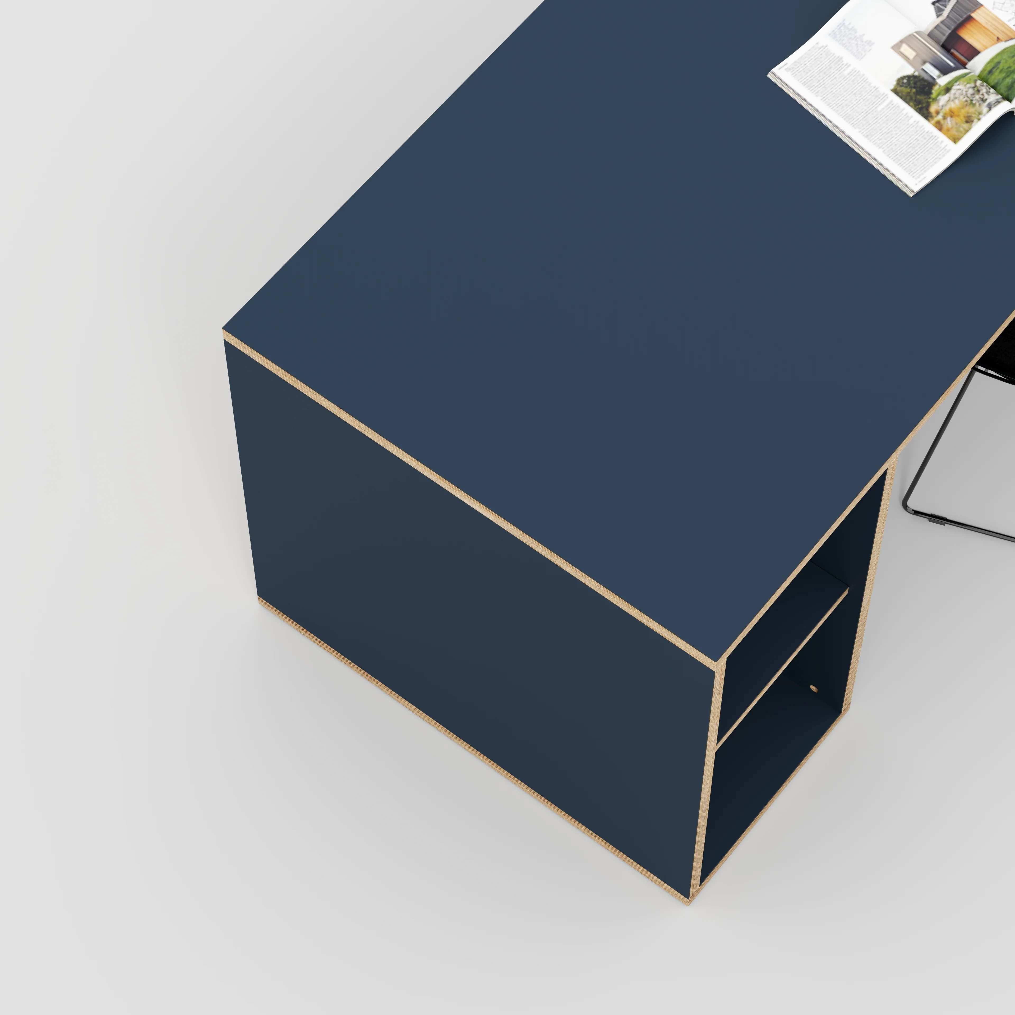 Plywood Desk with Storage Type 1 LH - Open Shelves - Formica Night Sea Blue - 2000(w) x 800(d) x 750(h) - Image 3