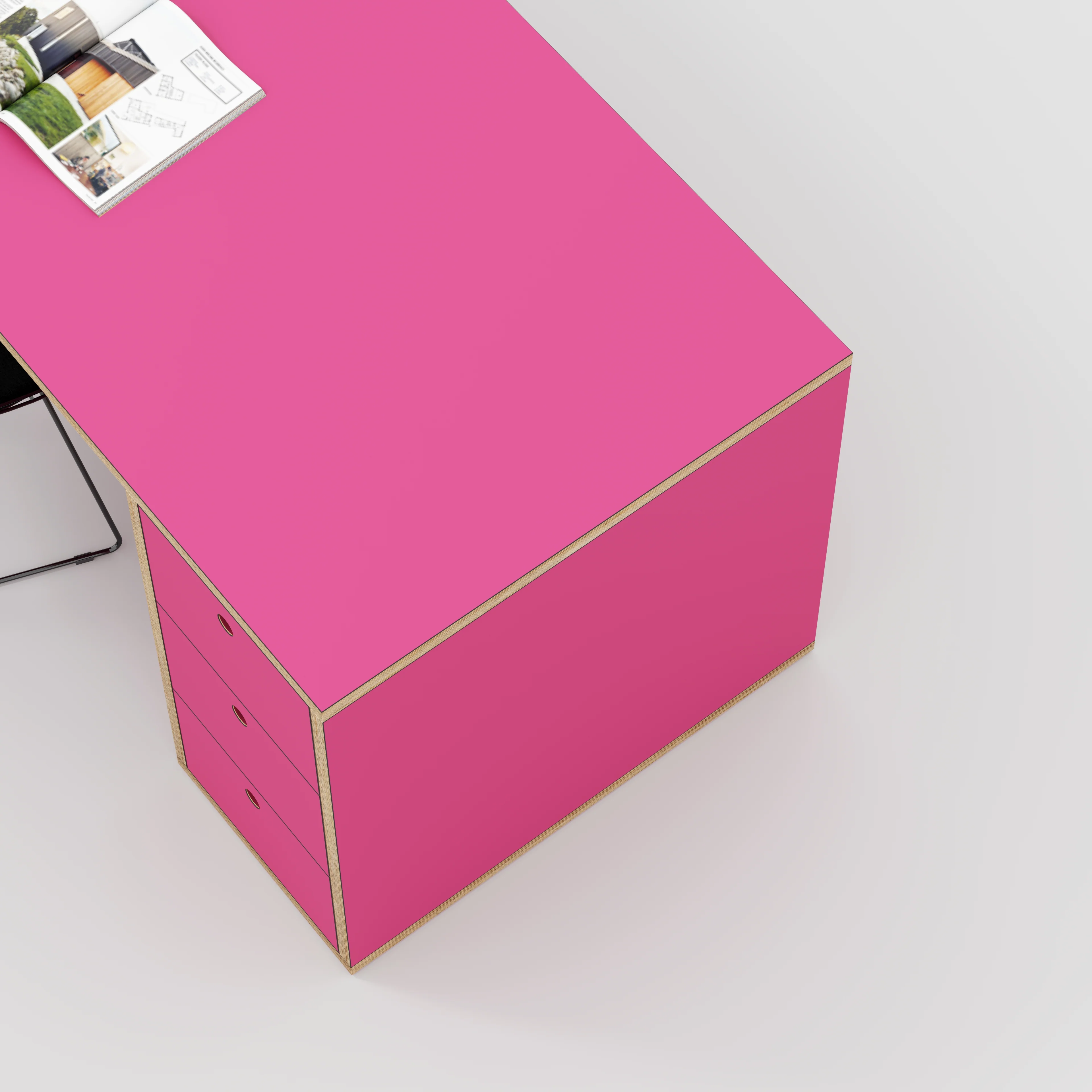 Plywood Desk with Storage Type 1 RH - Drawers - Formica Juicy Pink - 2000(w) x 800(d) x 750(h) - Image 3