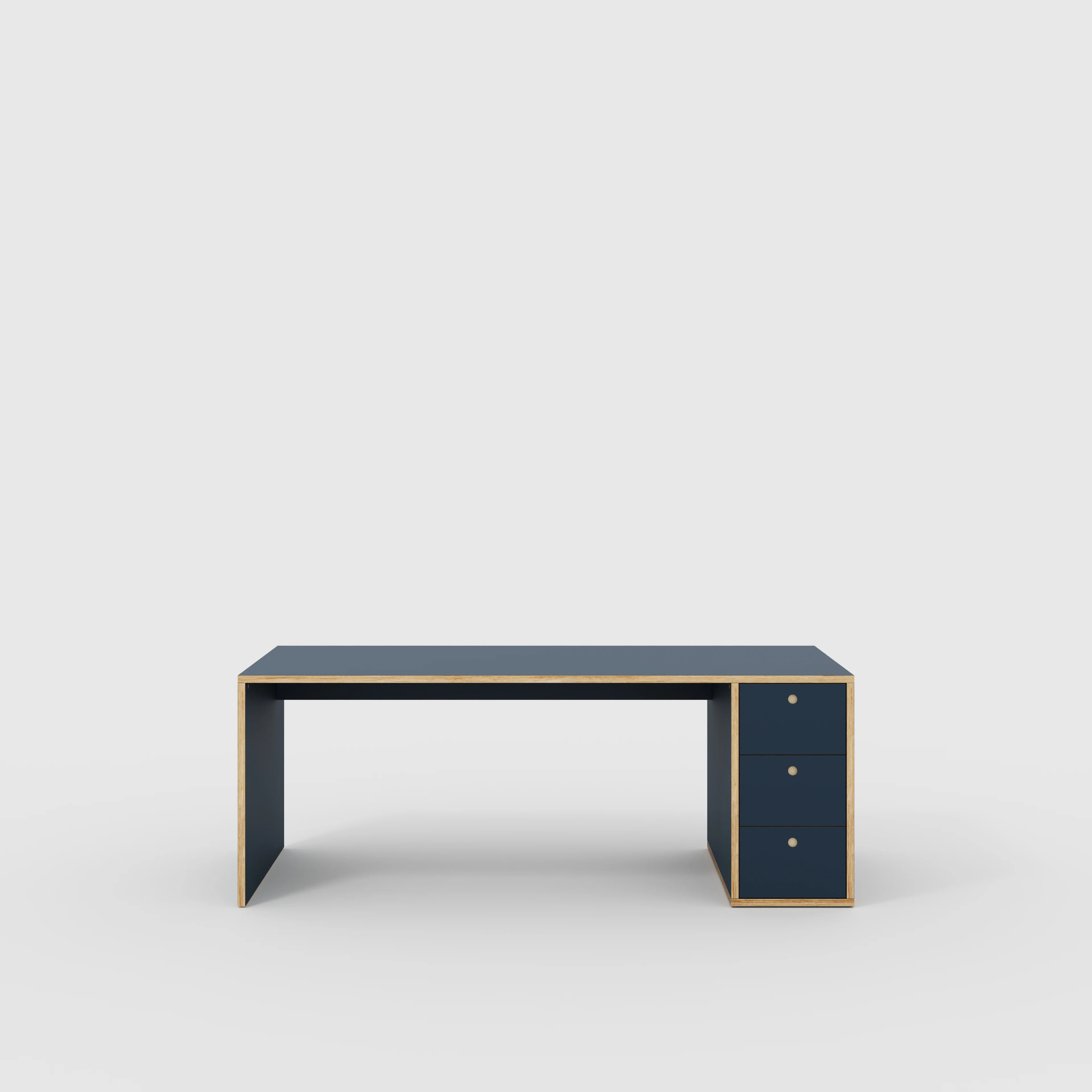 Plywood Desk with Storage Type 1 RH - Drawers - Formica Night Sea Blue - 2000(w) x 800(d) x 750(h)