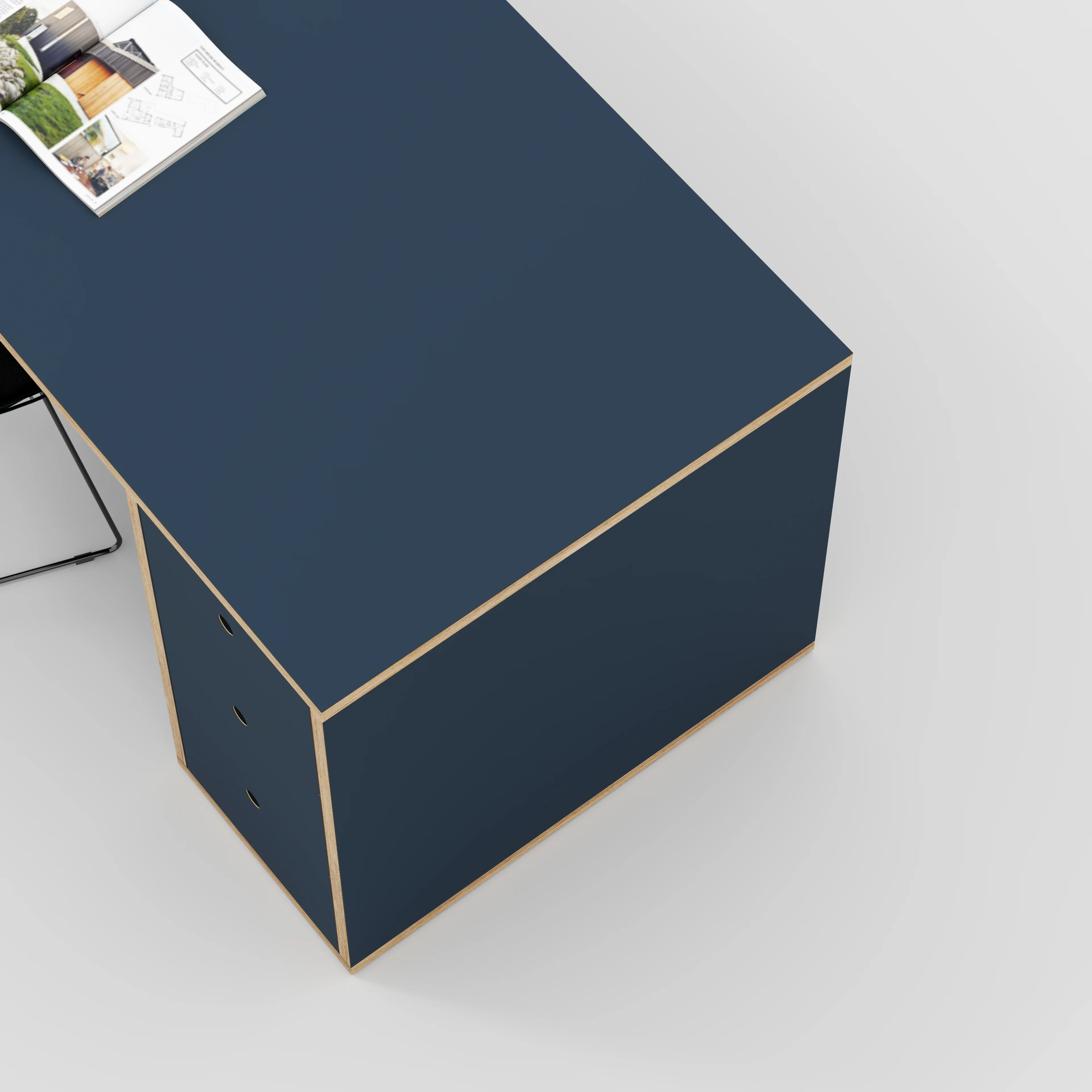 Plywood Desk with Storage Type 1 RH - Drawers - Formica Night Sea Blue - 1600(w) x 800(d) x 750(h) - Image 3