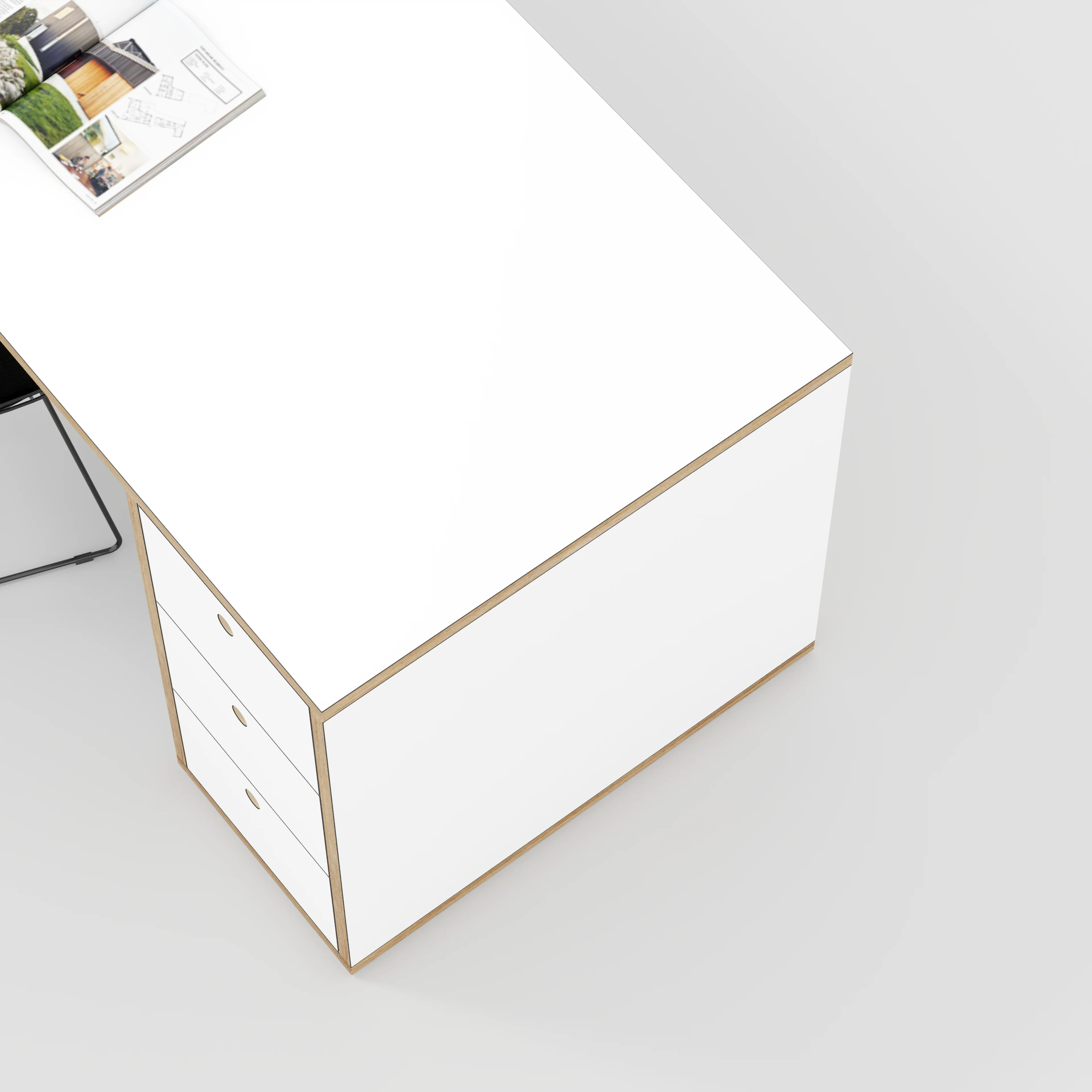 Plywood Desk with Storage Type 1 RH - Drawers - Formica White - 1600(w) x 800(d) x 750(h) - Image 3