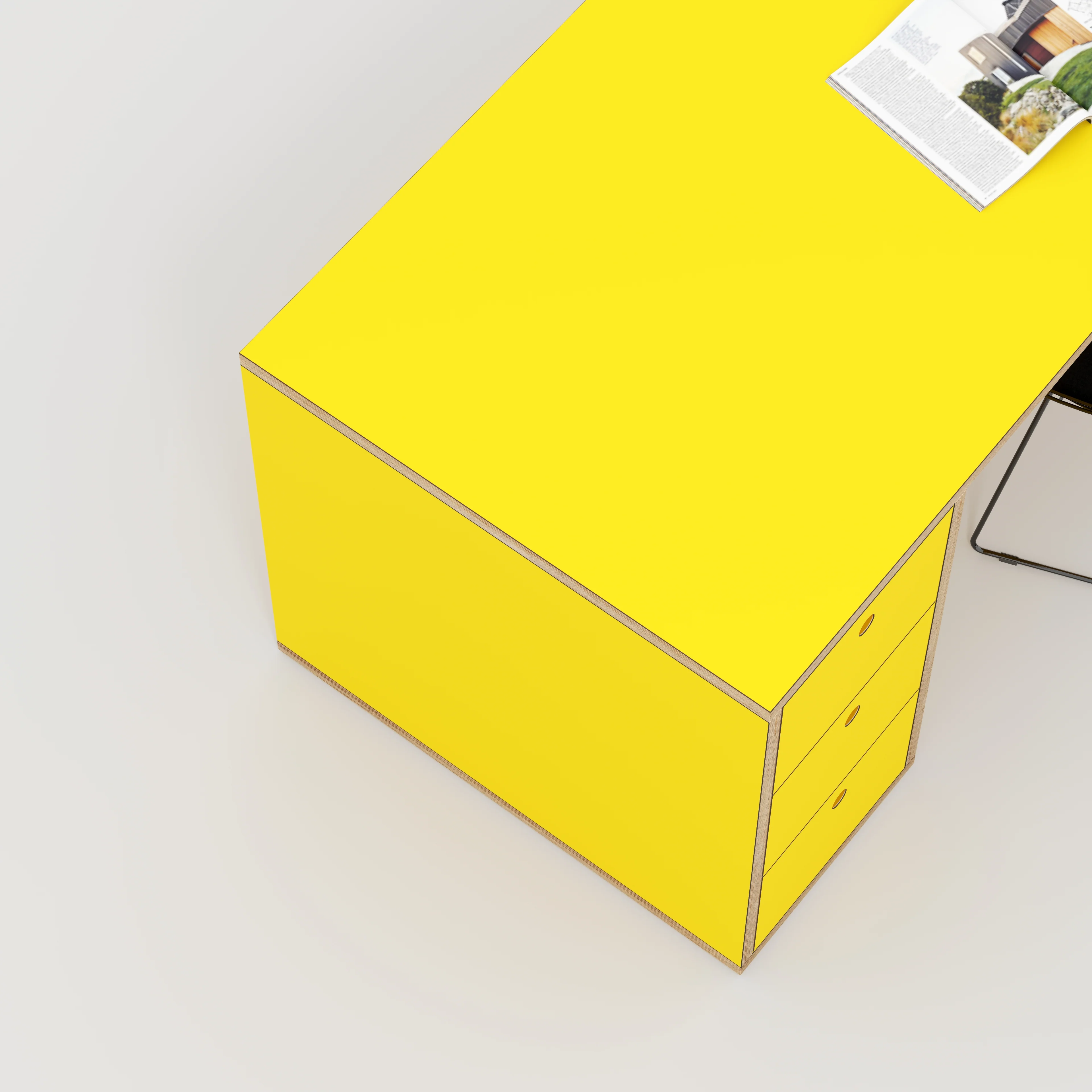 Plywood Desk with Storage Type 2 - Drawers - Formica Chrome Yellow - 1600(w) x 800(d) x 750(h) - Image 3
