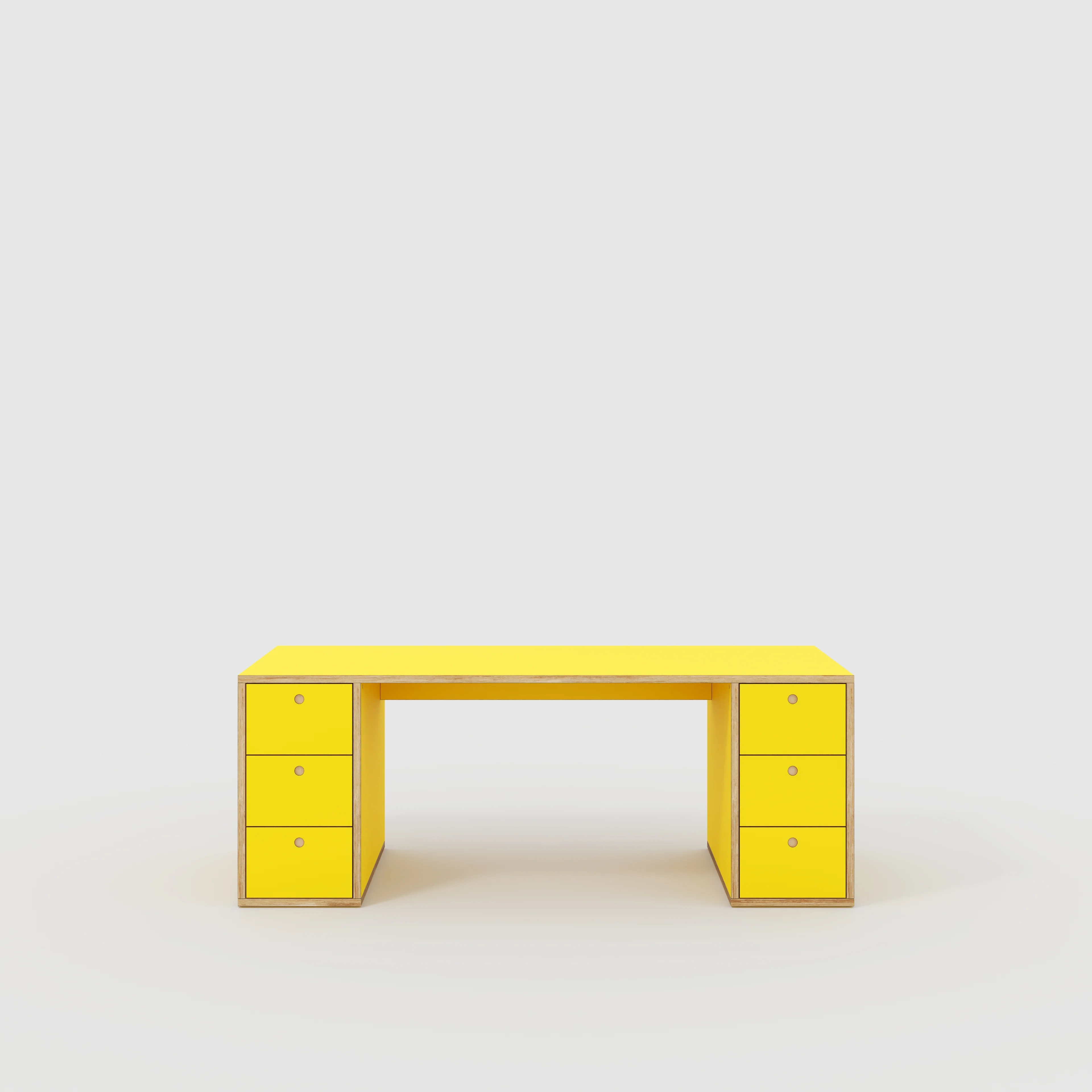 Plywood Desk with Storage Type 2 - Drawers - Formica Chrome Yellow - 2000(w) x 800(d) x 750(h)