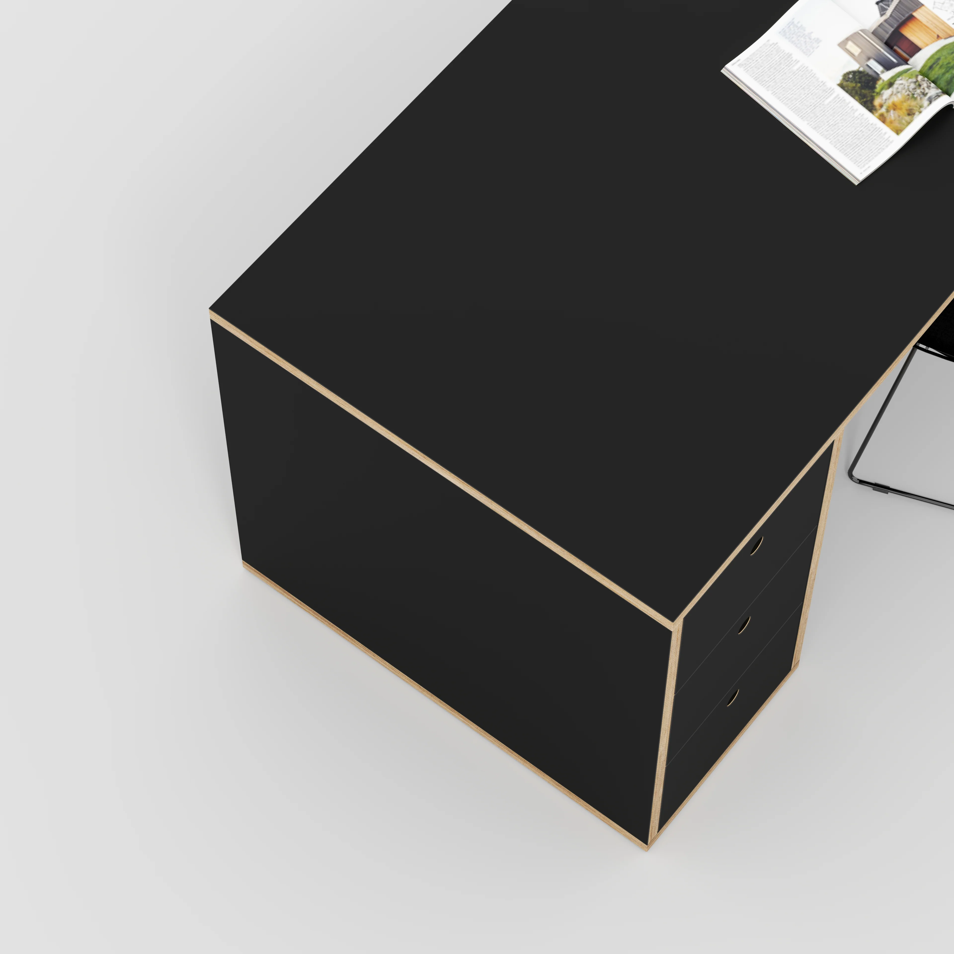 Plywood Desk with Storage Type 2 - Drawers - Formica Diamond Black - 1600(w) x 800(d) x 750(h) - Image 3
