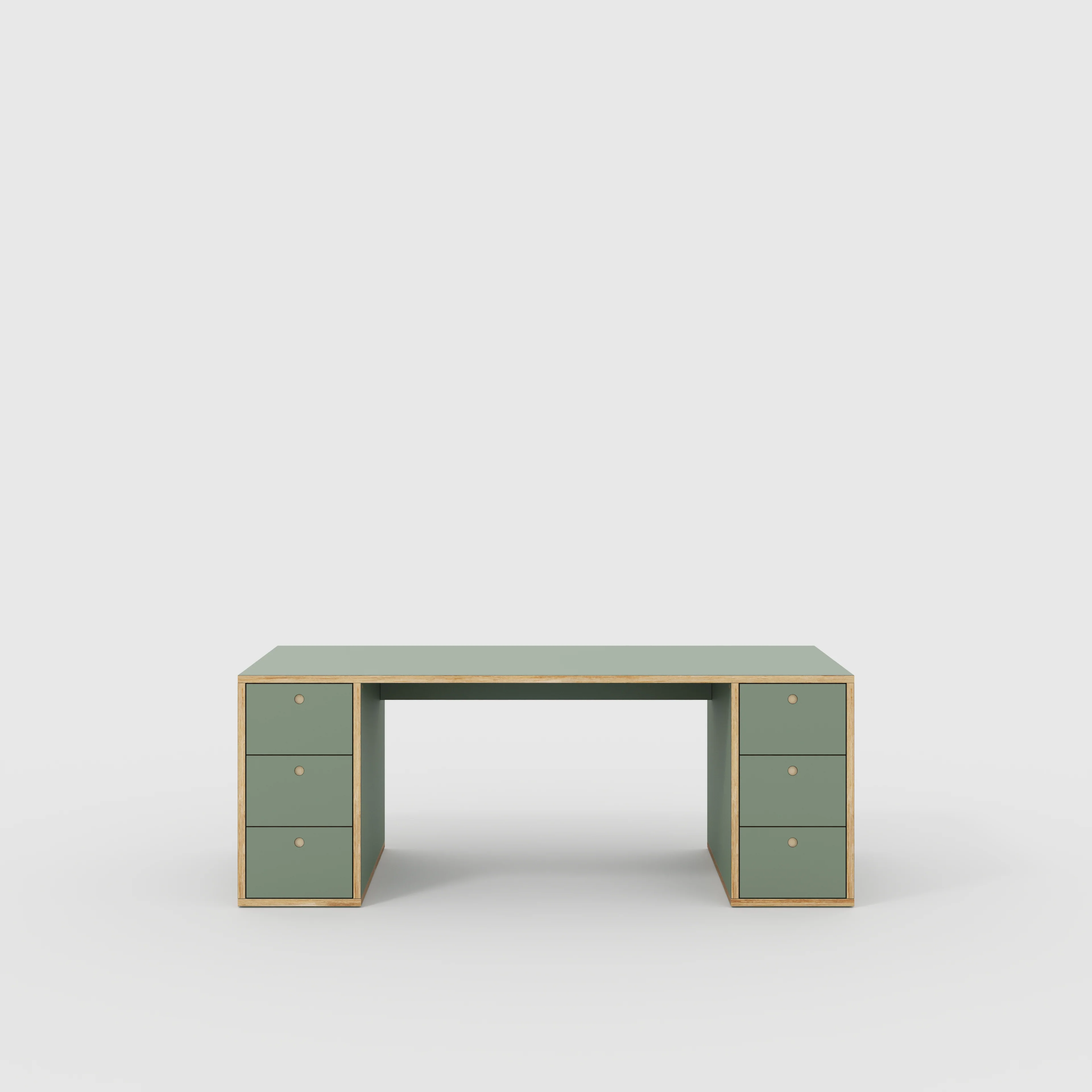Plywood Desk with Storage Type 2 - Drawers - Formica Green Slate - 2000(w) x 800(d) x 750(h)