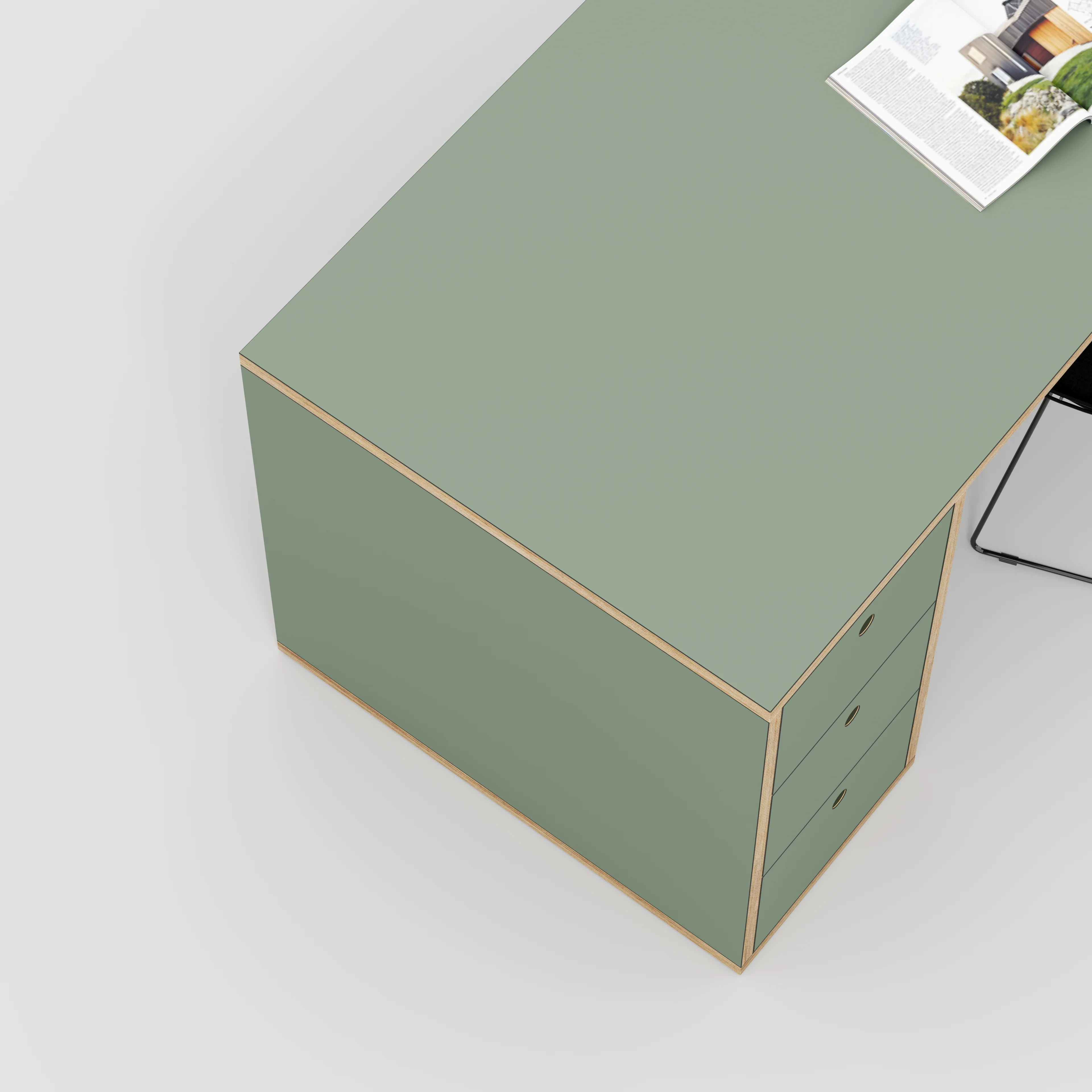 Plywood Desk with Storage Type 2 - Drawers - Formica Green Slate - 2000(w) x 800(d) x 750(h) - Image 3