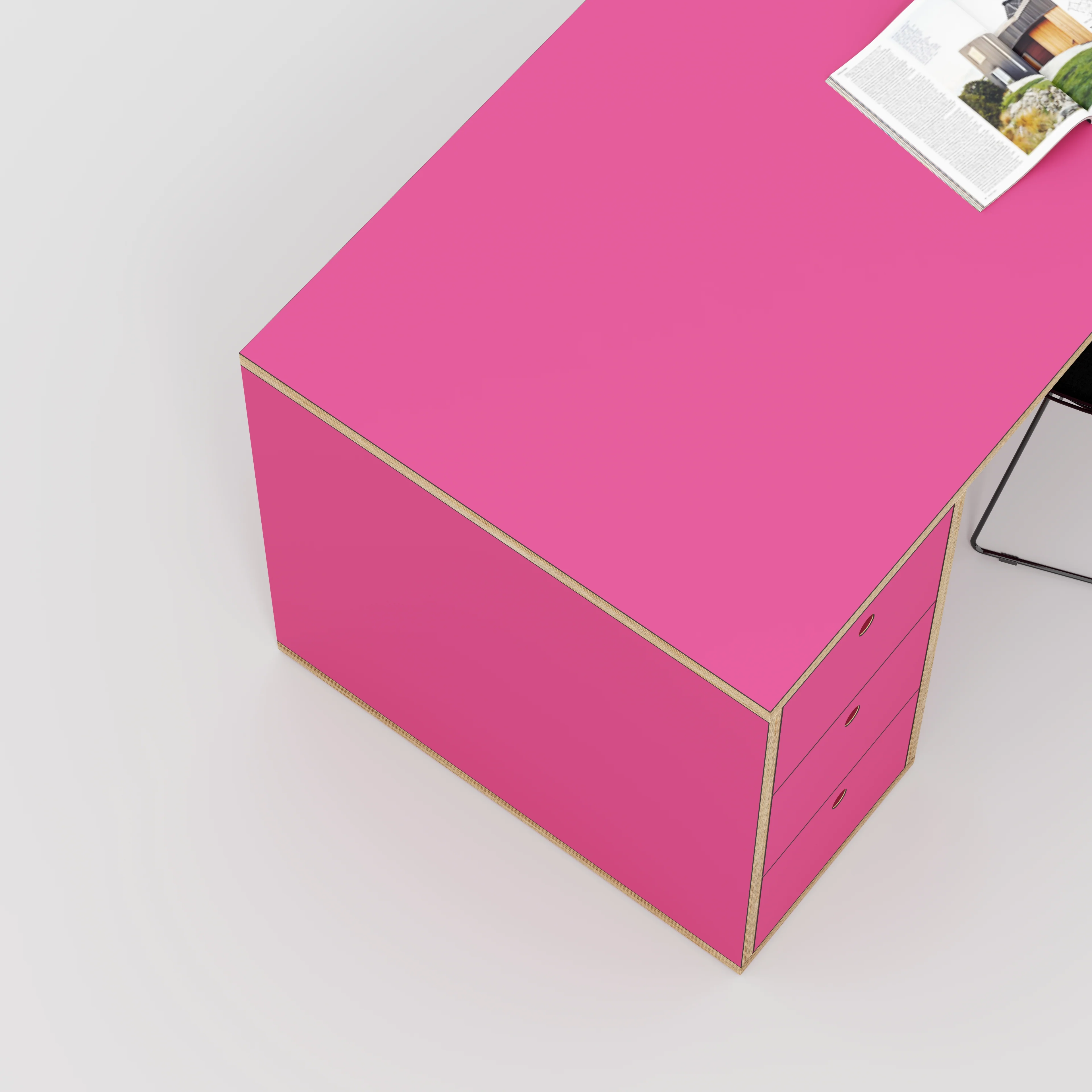 Plywood Desk with Storage Type 2 - Drawers - Formica Juicy Pink - 2000(w) x 800(d) x 750(h) - Image 3