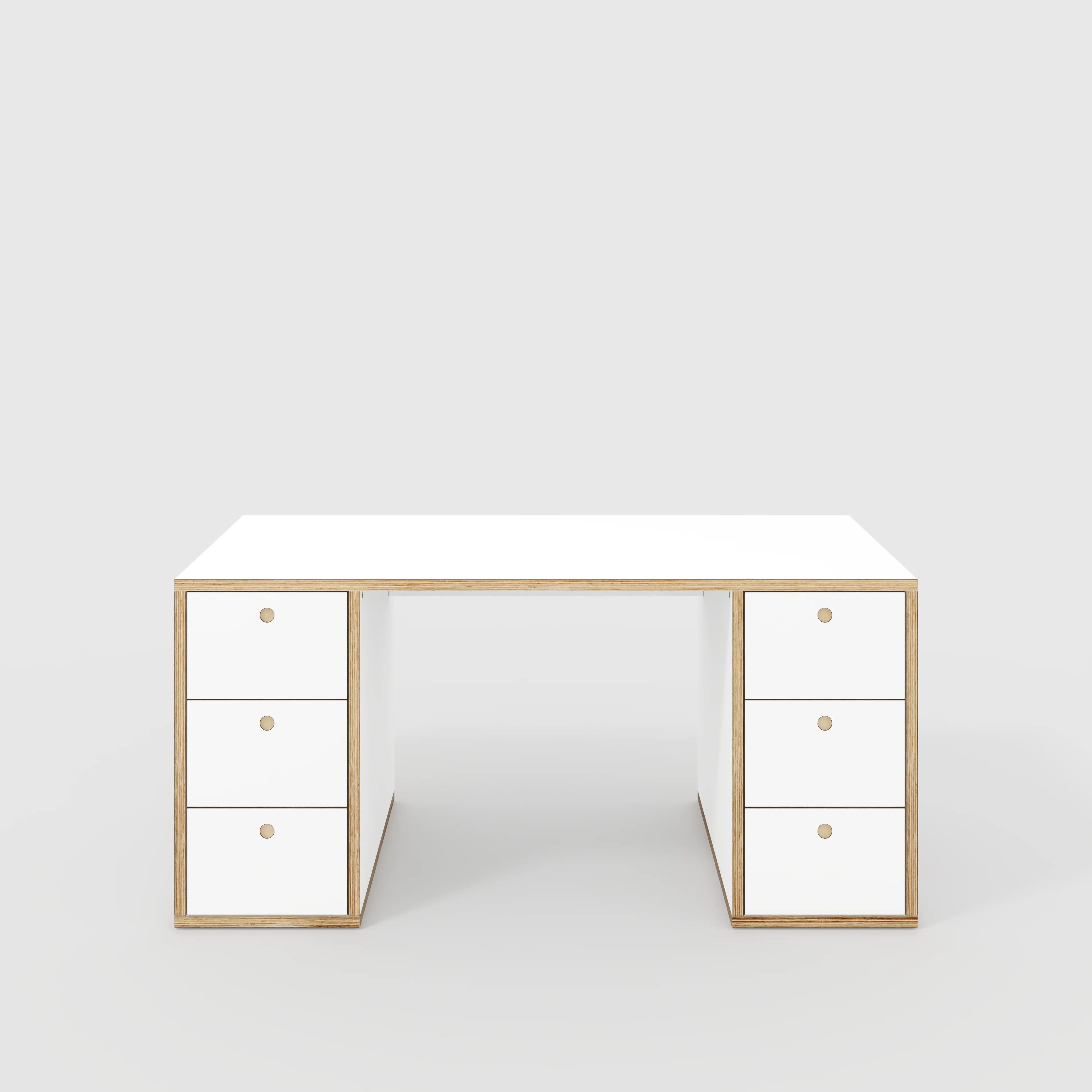 Plywood Desk with Storage Type 2 - Drawers - Formica White - 1600(w) x 800(d) x 750(h)