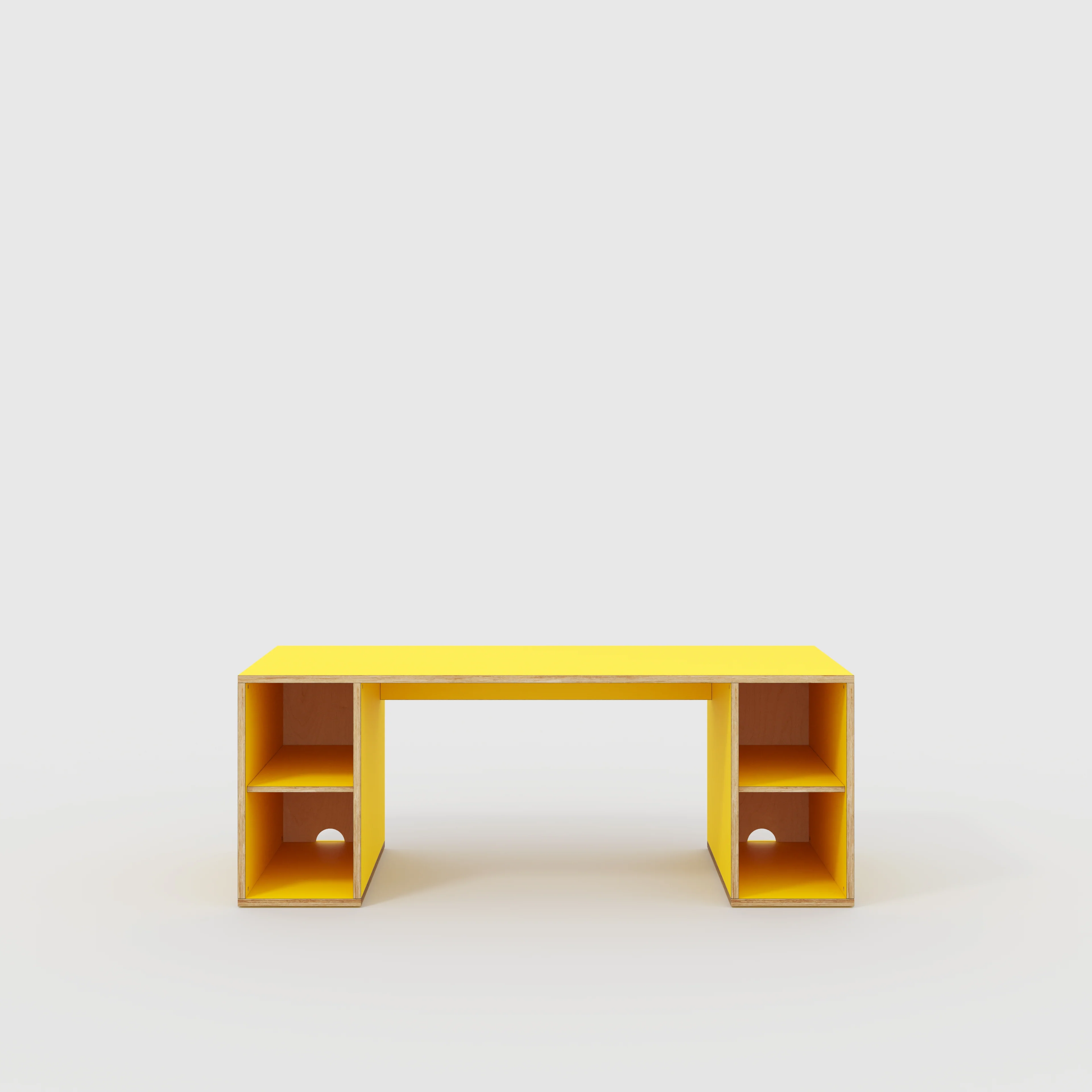 Plywood Desk with Storage Type 2 - Open Shelves - Formica Chrome Yellow - 2000(w) x 800(d) x 750(h)