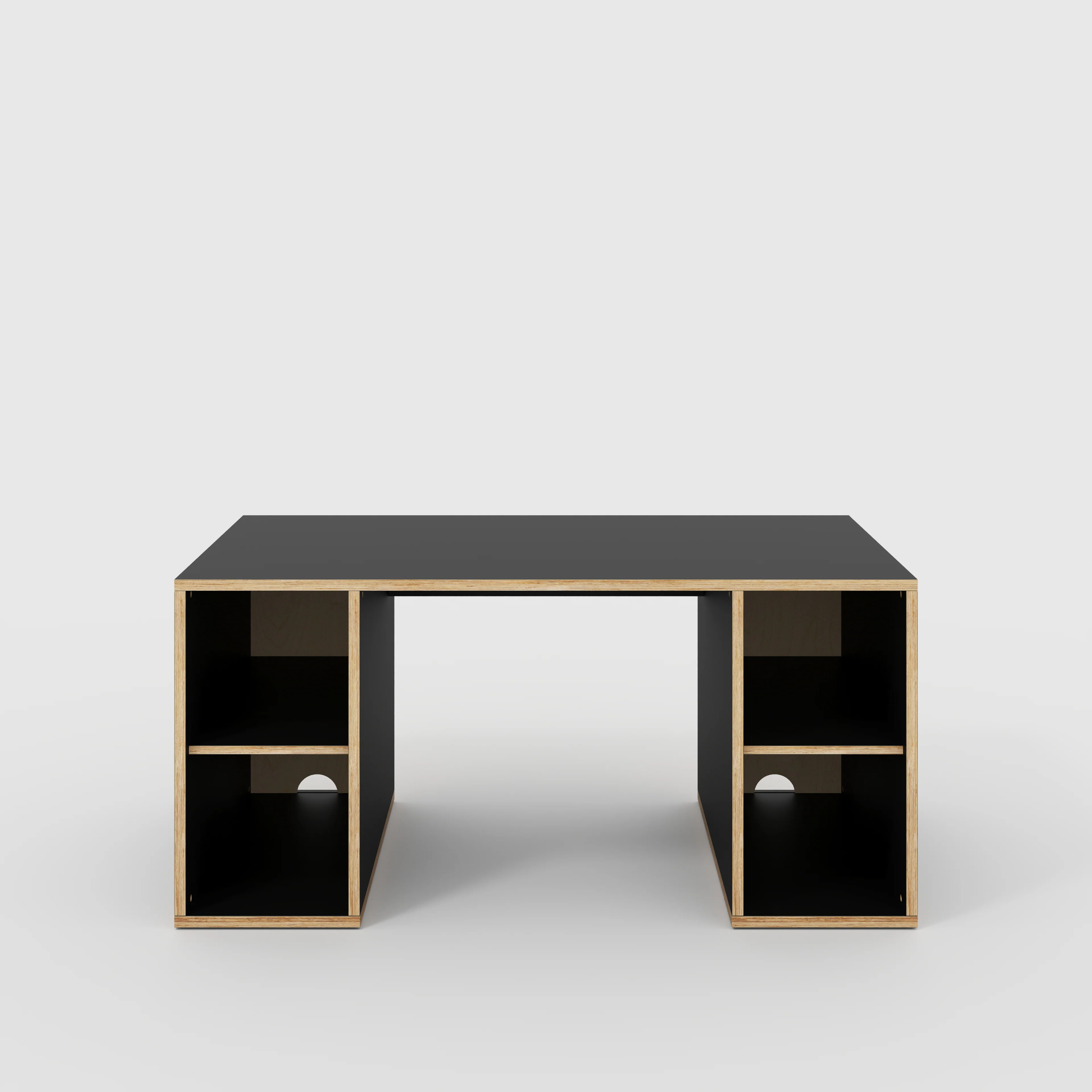 Plywood Desk with Storage Type 2 - Open Shelves - Formica Diamond Black - 1600(w) x 800(d) x 750(h)