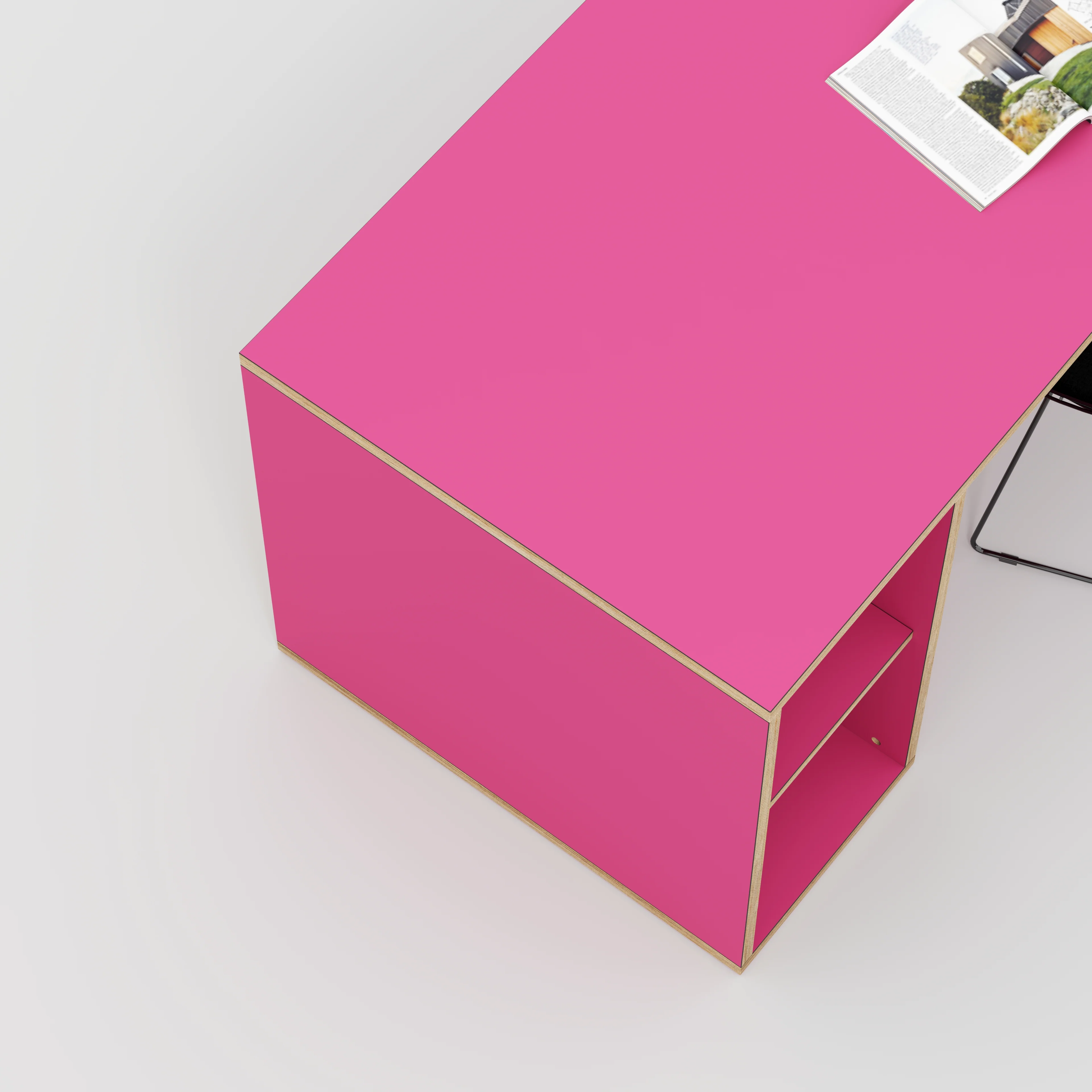 Plywood Desk with Storage Type 2 - Open Shelves - Formica Juicy Pink - 2000(w) x 800(d) x 750(h) - Image 3