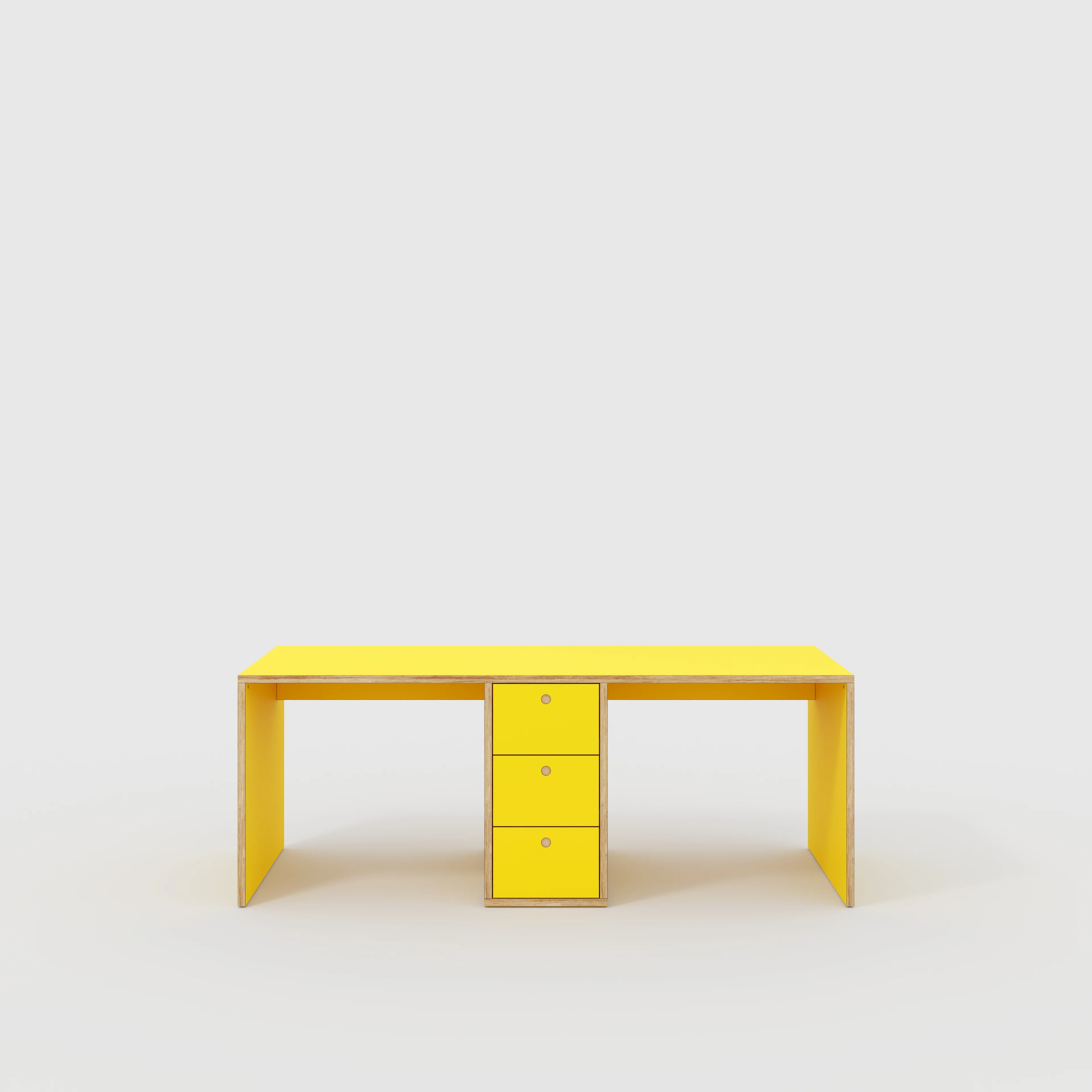 Plywood Desk with Storage Type 3 - Drawers - Formica Chrome Yellow - 2000(w) x 800(d) x 750(h)