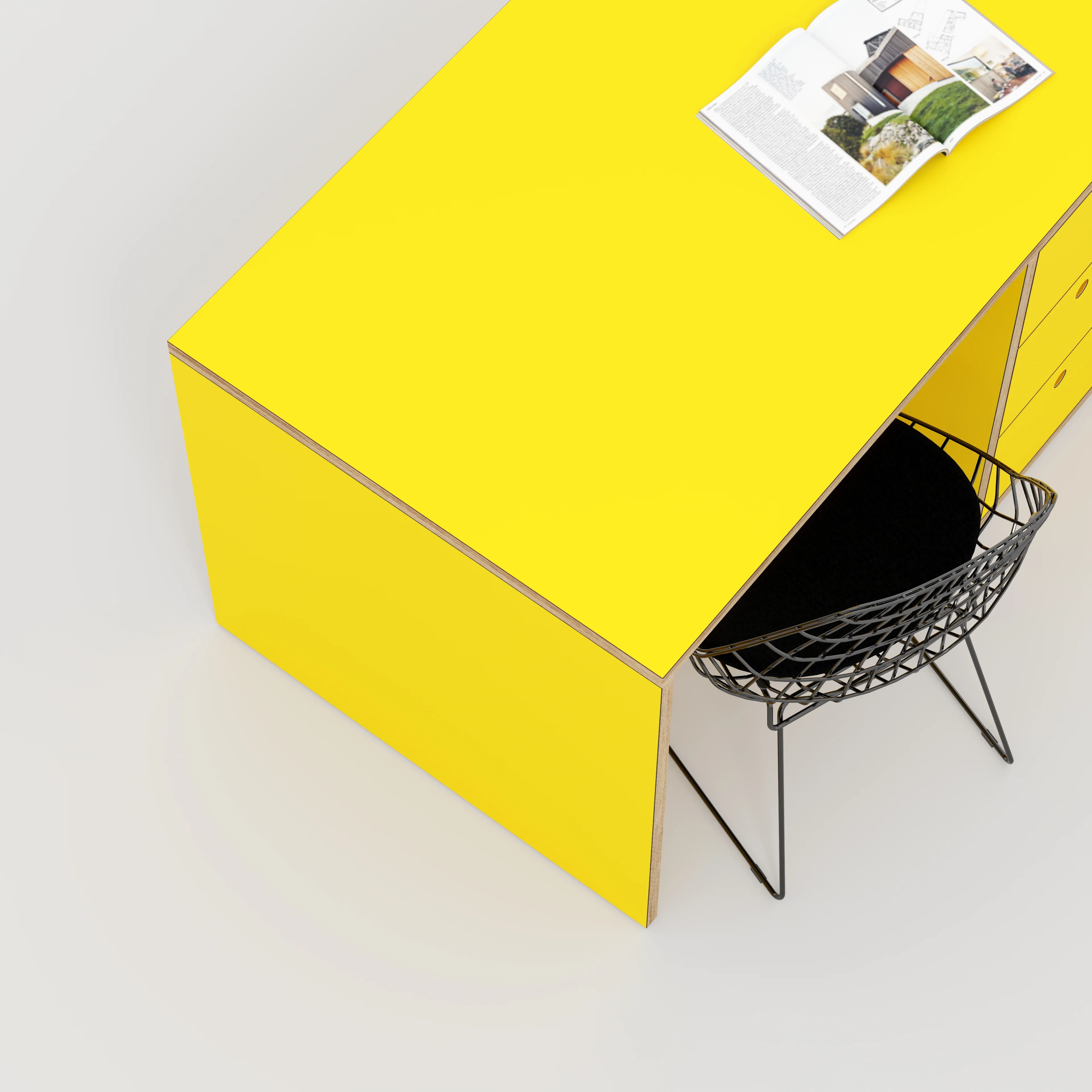 Plywood Desk with Storage Type 3 - Drawers - Formica Chrome Yellow - 2000(w) x 800(d) x 750(h) - Image 3