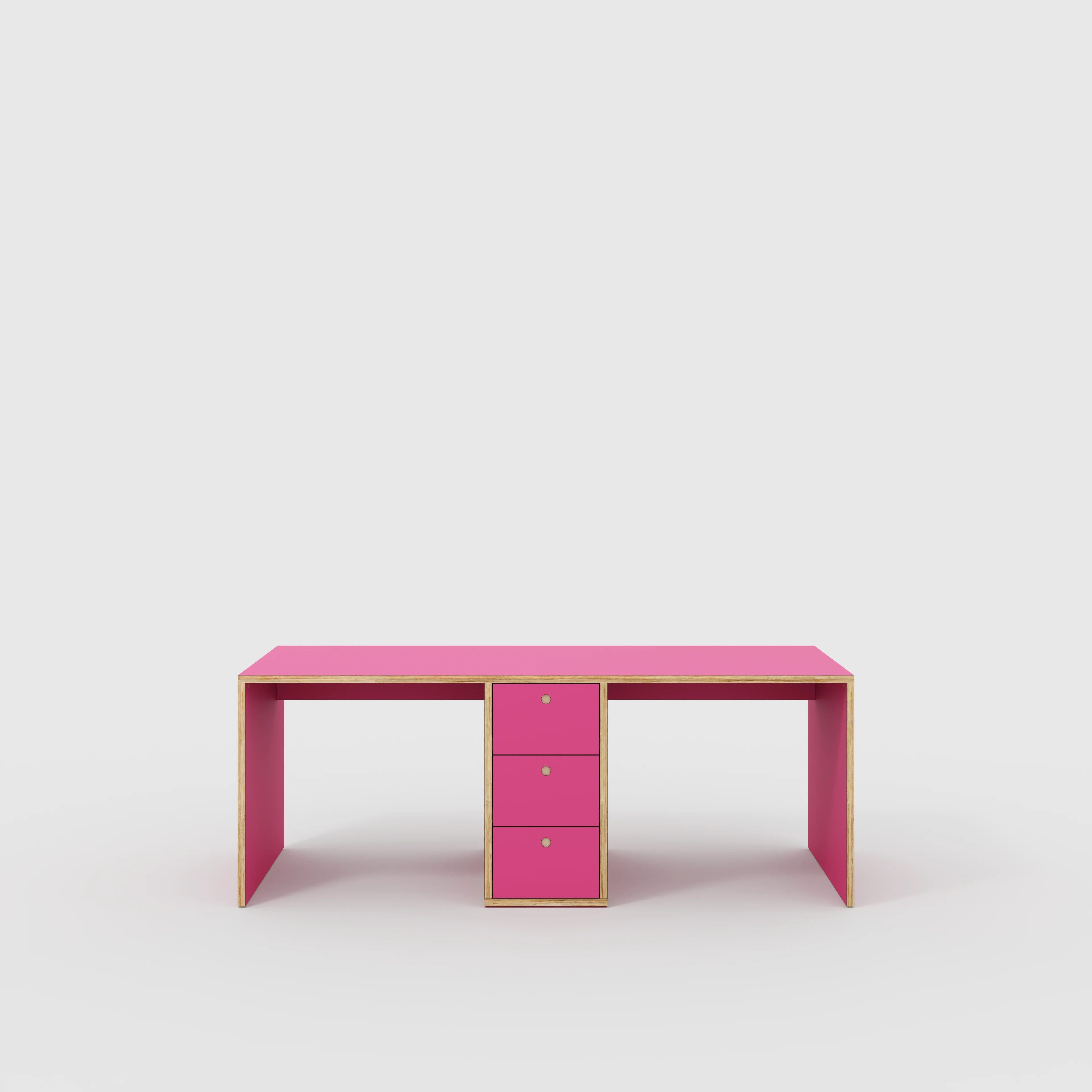 Plywood Desk with Storage Type 3 - Drawers - Formica Juicy Pink - 2000(w) x 800(d) x 750(h)