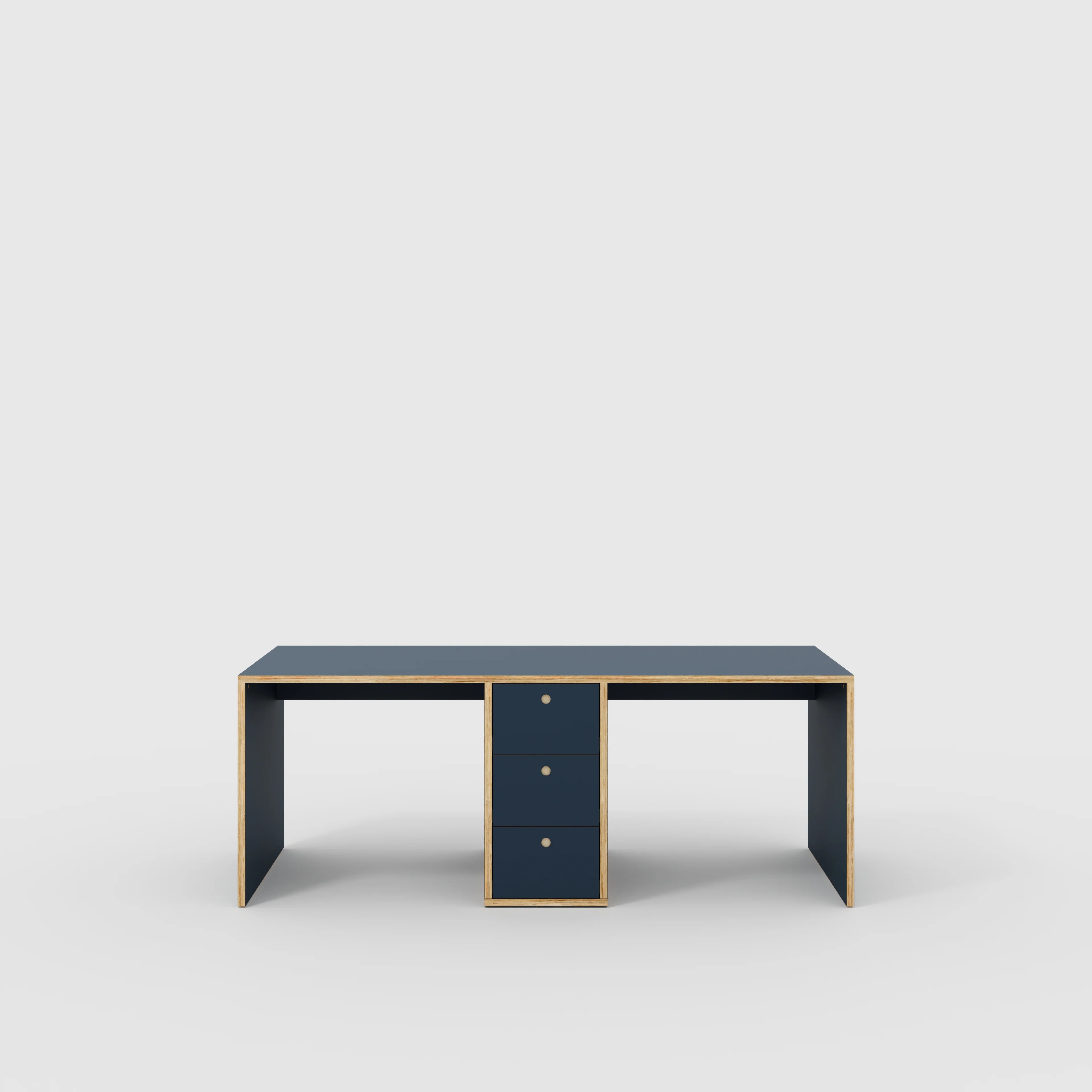 Plywood Desk with Storage Type 3 - Drawers - Formica Night Sea Blue - 2000(w) x 800(d) x 750(h)