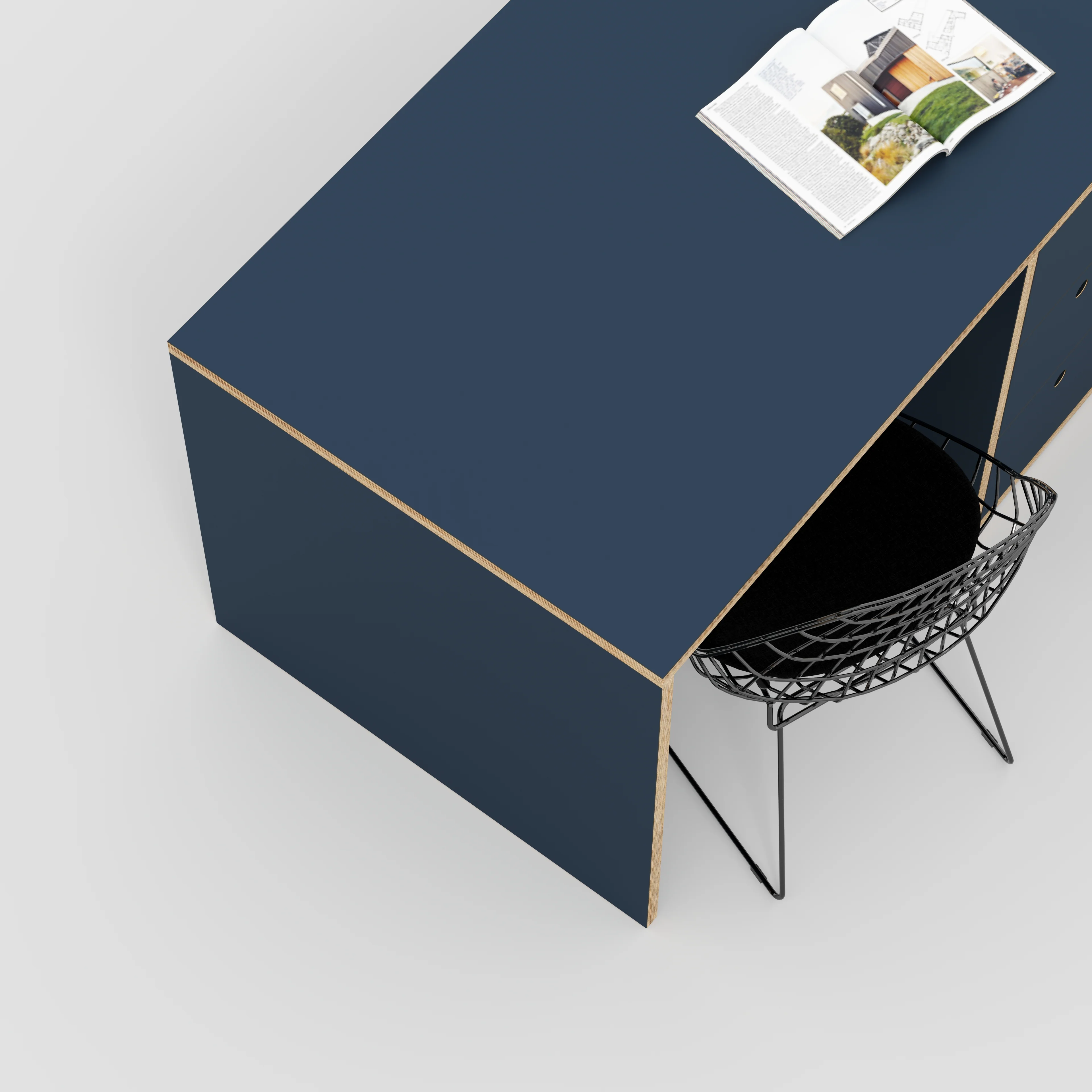 Plywood Desk with Storage Type 3 - Drawers - Formica Night Sea Blue - 2000(w) x 800(d) x 750(h) - Image 3