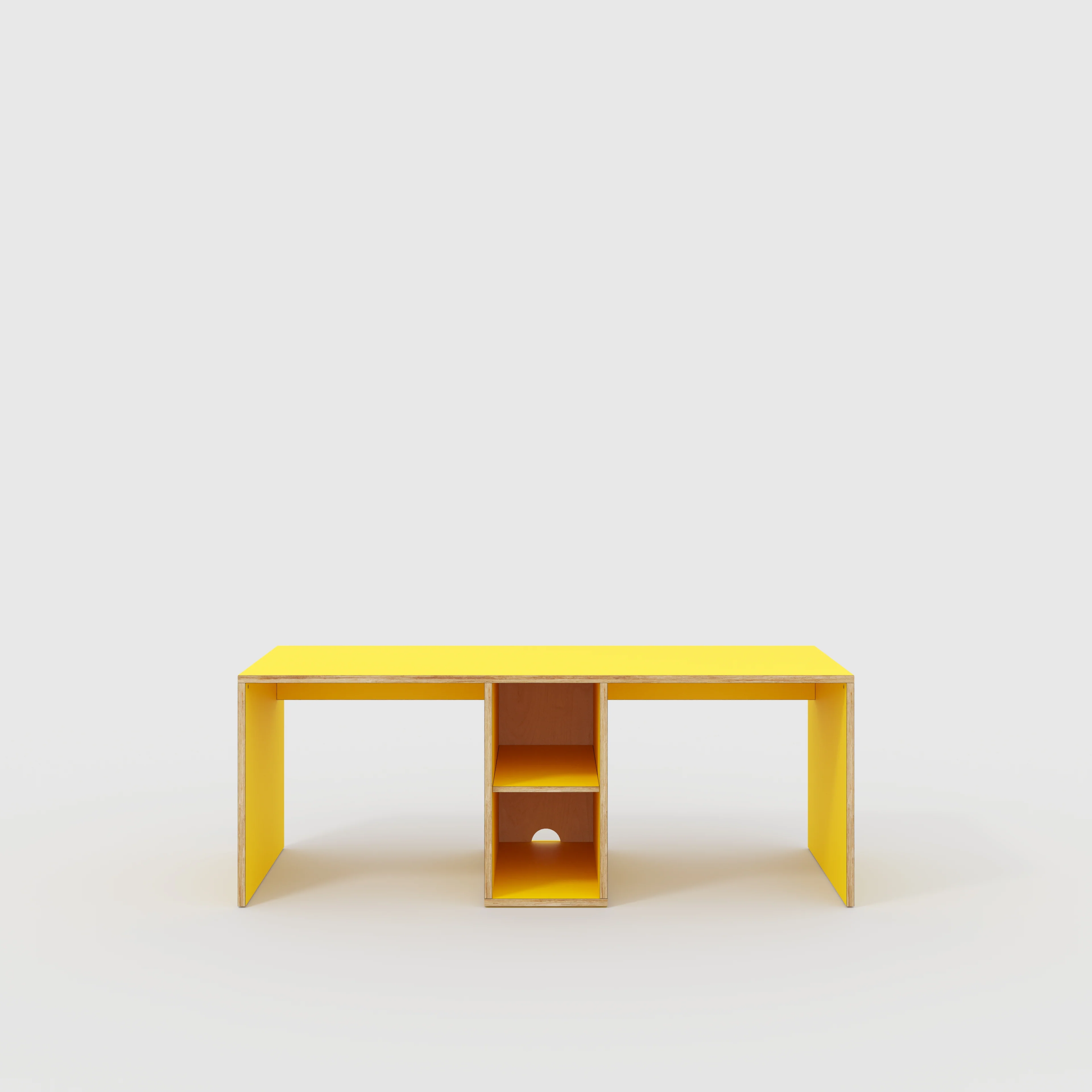 Plywood Desk with Storage Type 3 - Shelf - Formica Chrome Yellow - 2000(w) x 800(d) x 750(h)