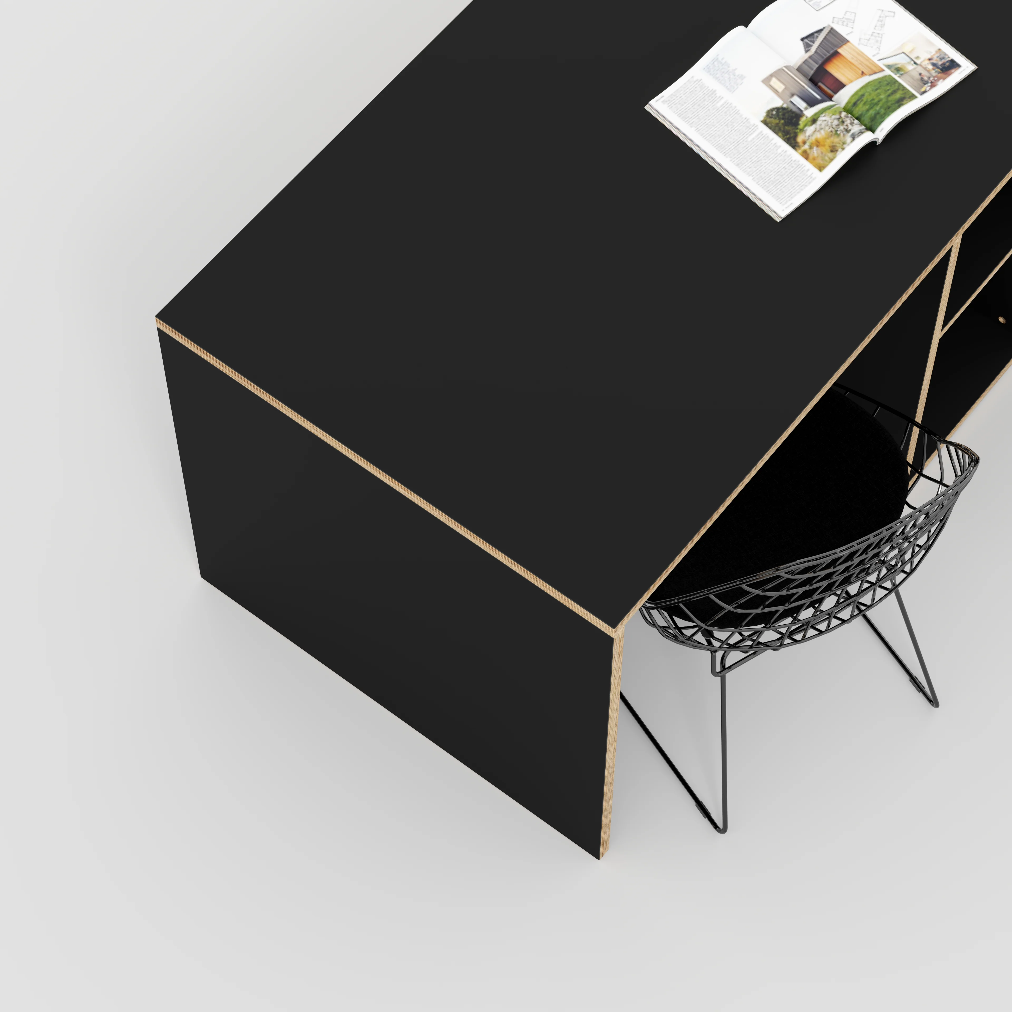 Plywood Desk with Storage Type 3 - Shelf - Formica Diamond Black - 2000(w) x 800(d) x 750(h) - Image 3