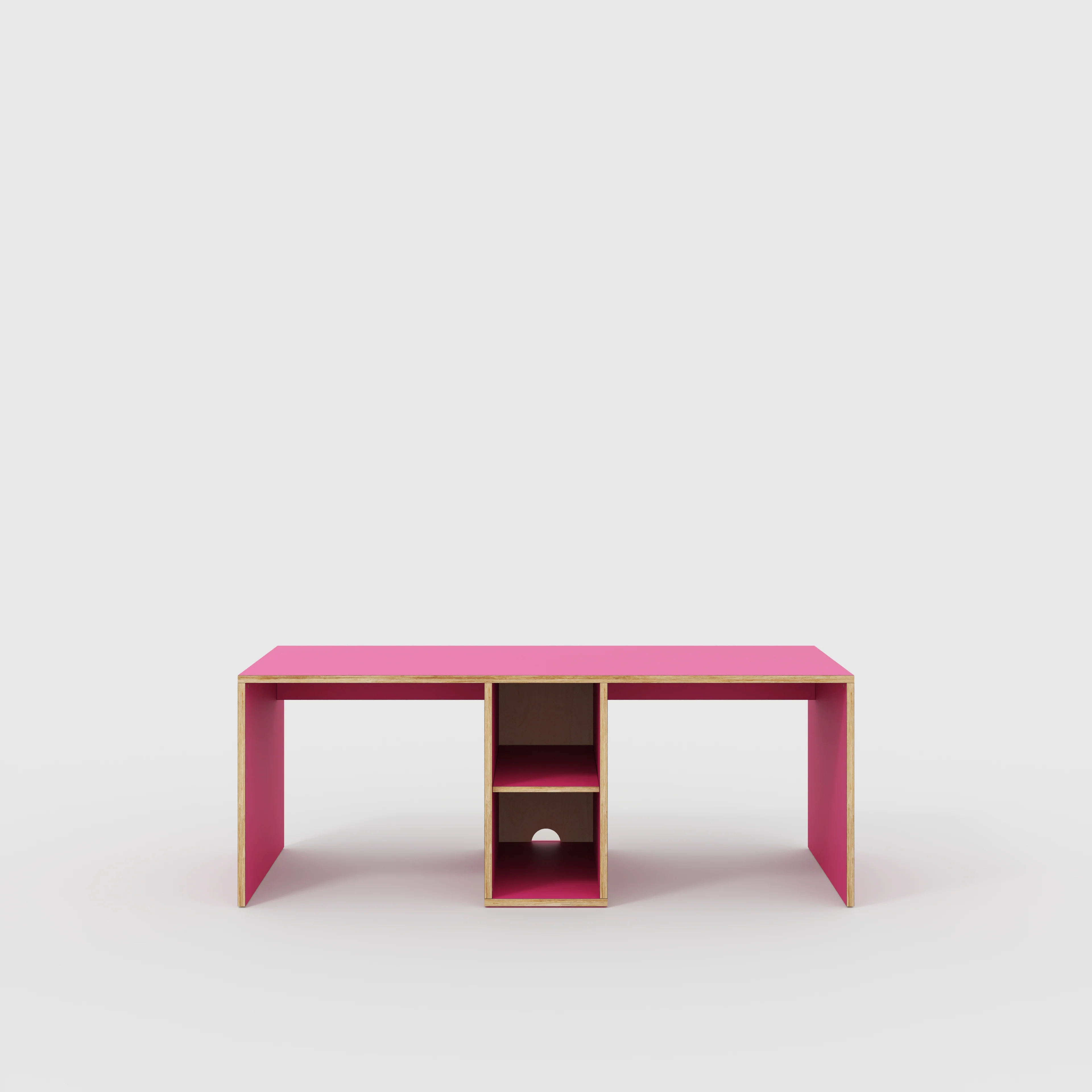 Plywood Desk with Storage Type 3 - Shelf - Formica Juicy Pink - 2000(w) x 800(d) x 750(h)