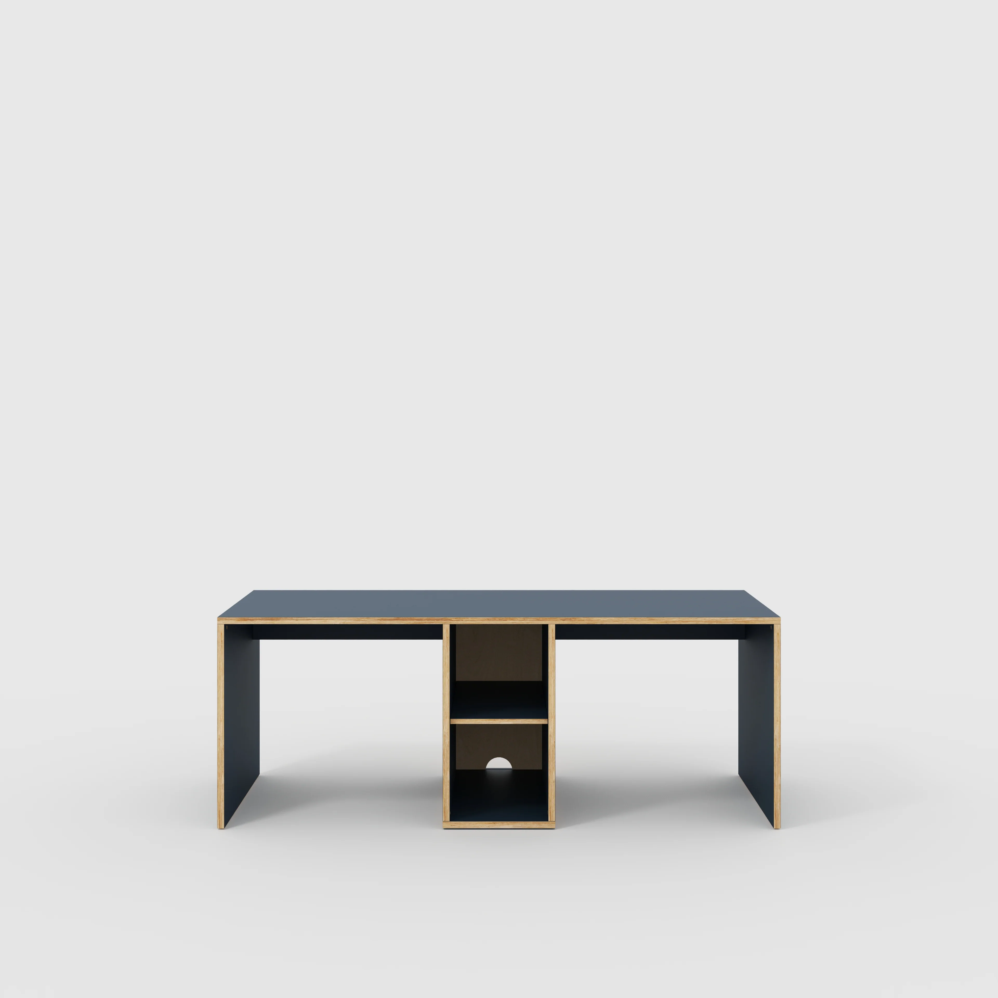 Plywood Desk with Storage Type 3 - Shelf - Formica Night Sea Blue - 2000(w) x 800(d) x 750(h)